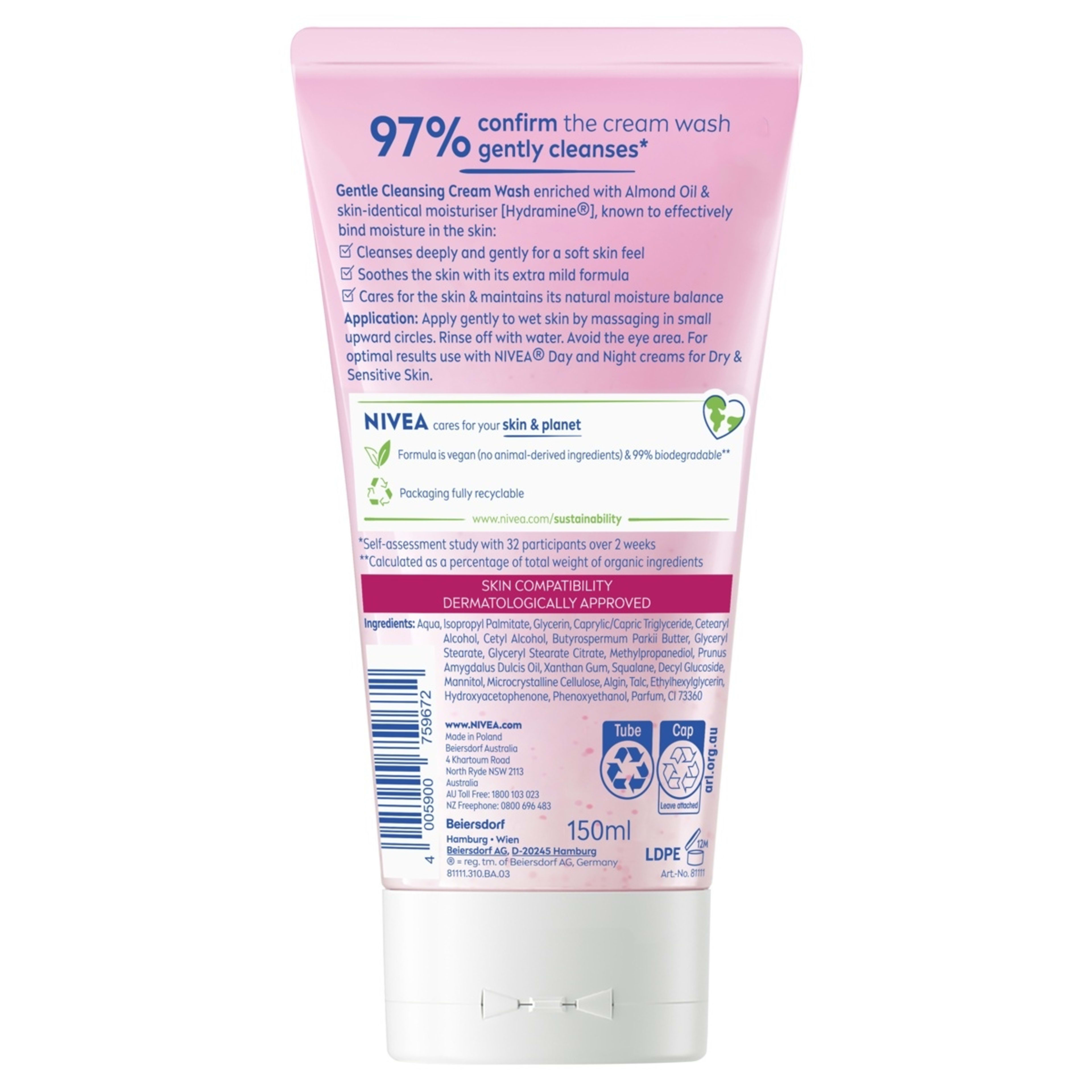 2 Nivea Gentle Cleansing Cream Wash 150ml - Almond Oil and Hydramine, 2 of 7