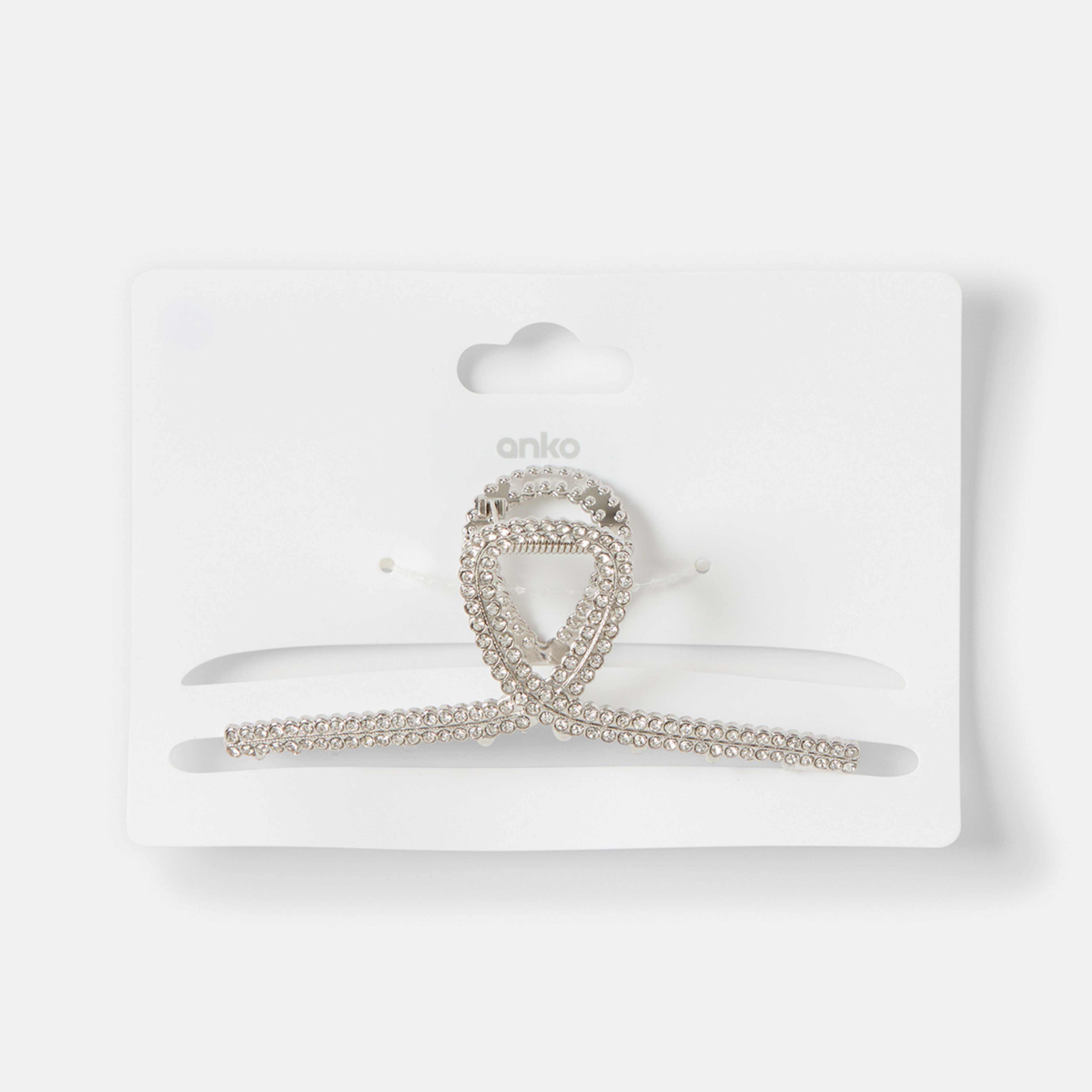 4 Diamante Metal Loop Claw Hair Clip - Silver Tone, 4 of 4