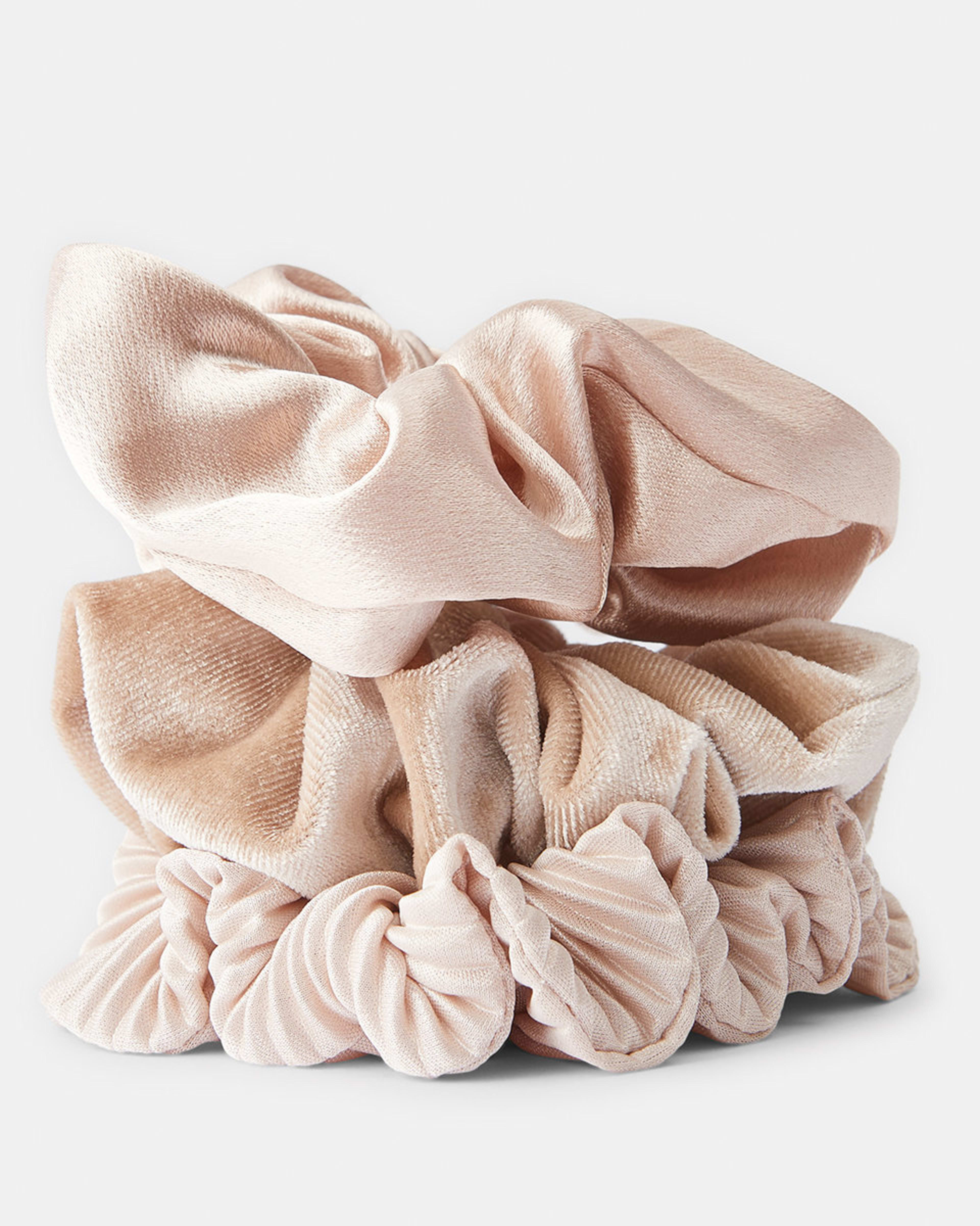 2 3 Pack Textured Hair Scrunchies - Beige Beige, 2 of 5