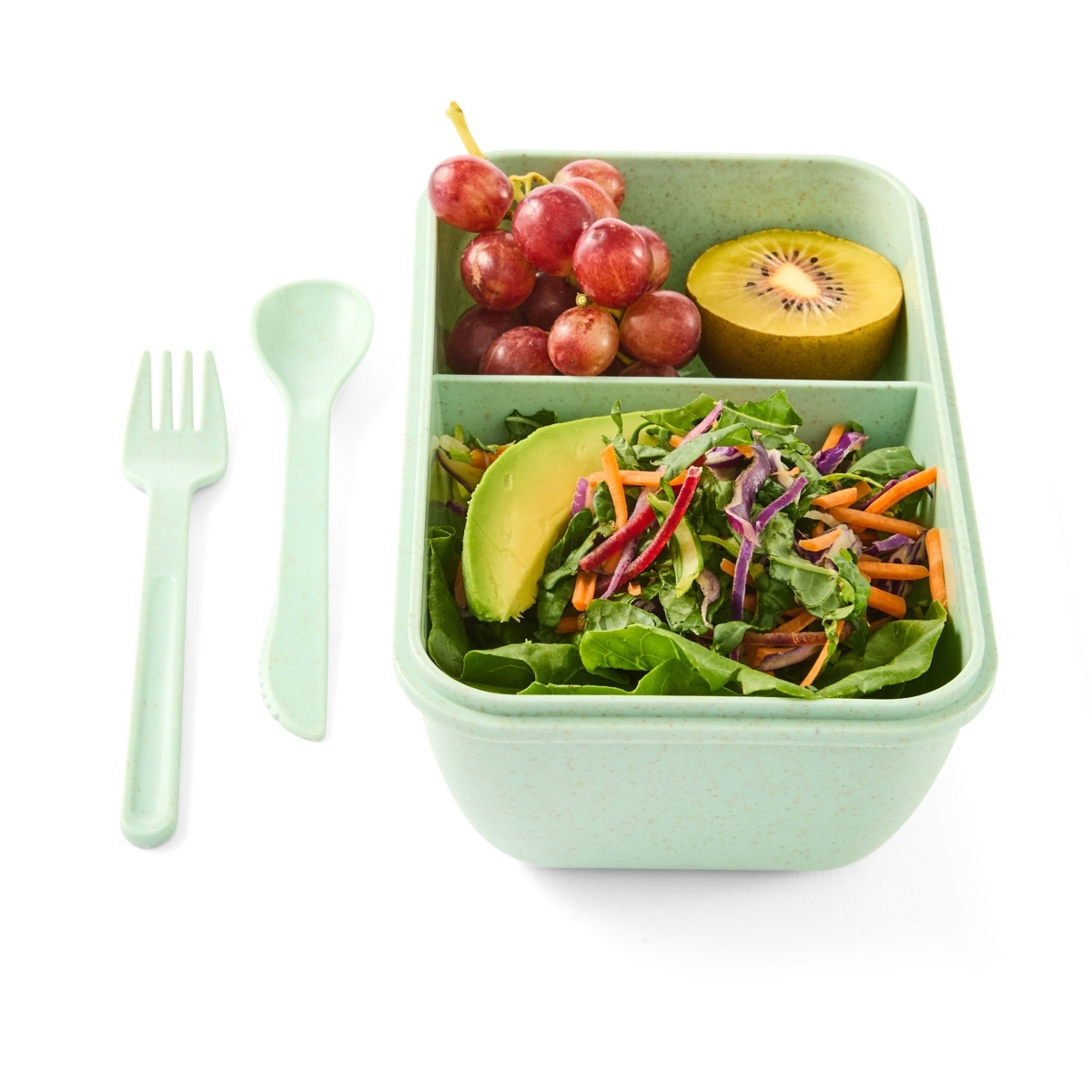 1 Green Wheat Straw Lunch Box with Cutlery