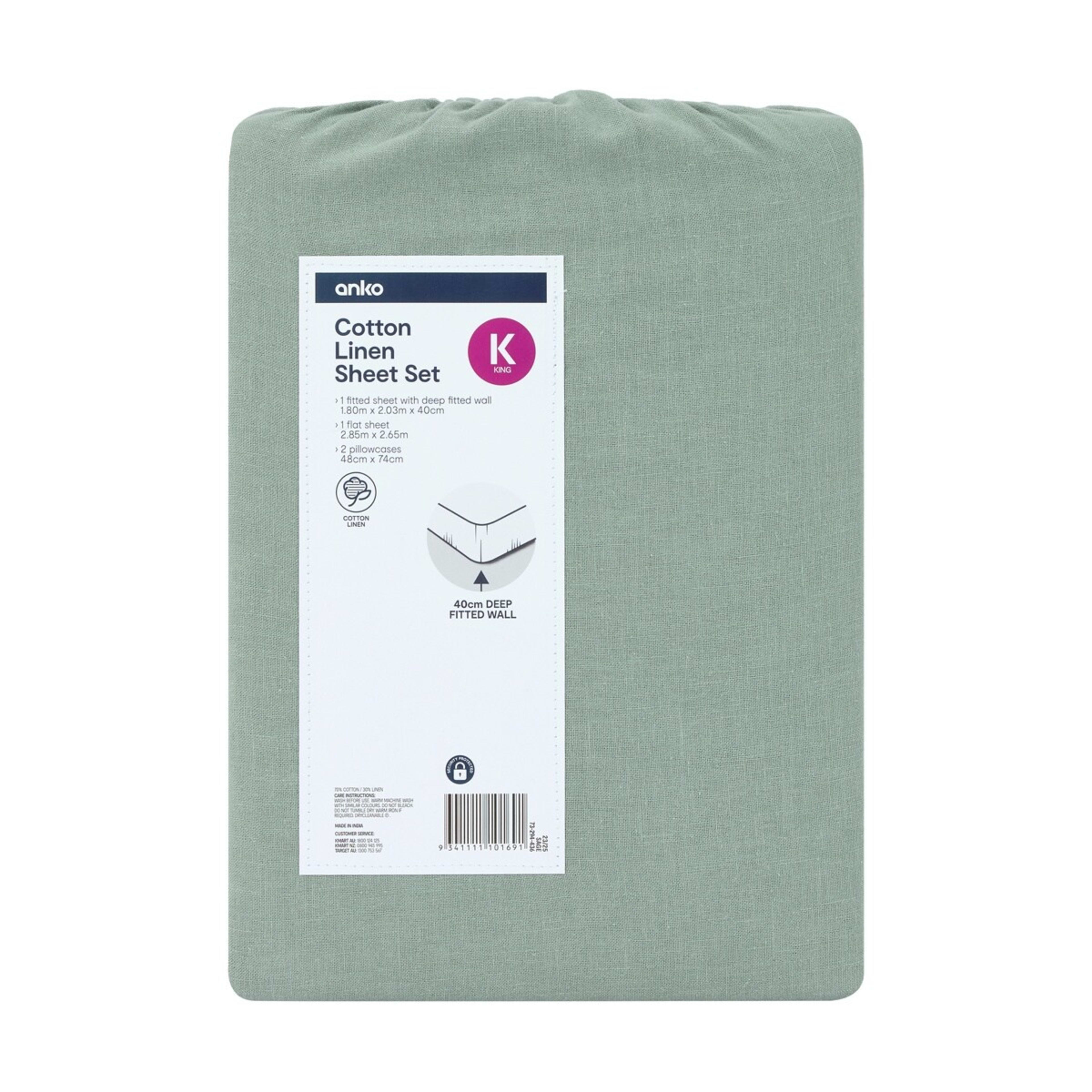 7 Cotton Linen Sheet Set - King Bed, Sage, 7 of 7