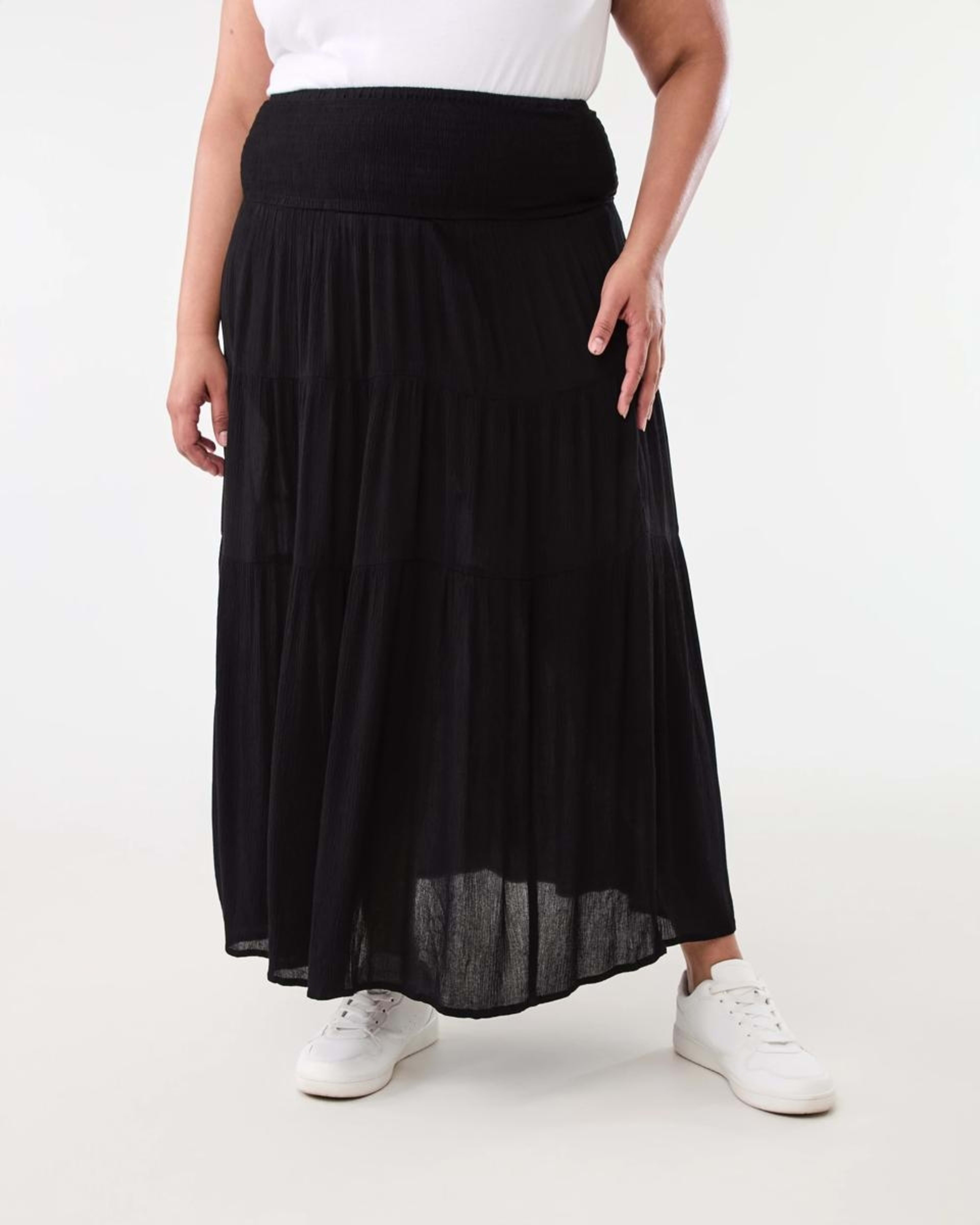1 Curve Multi Tiered Textured Maxi Skirt BLACK, 1 of 5