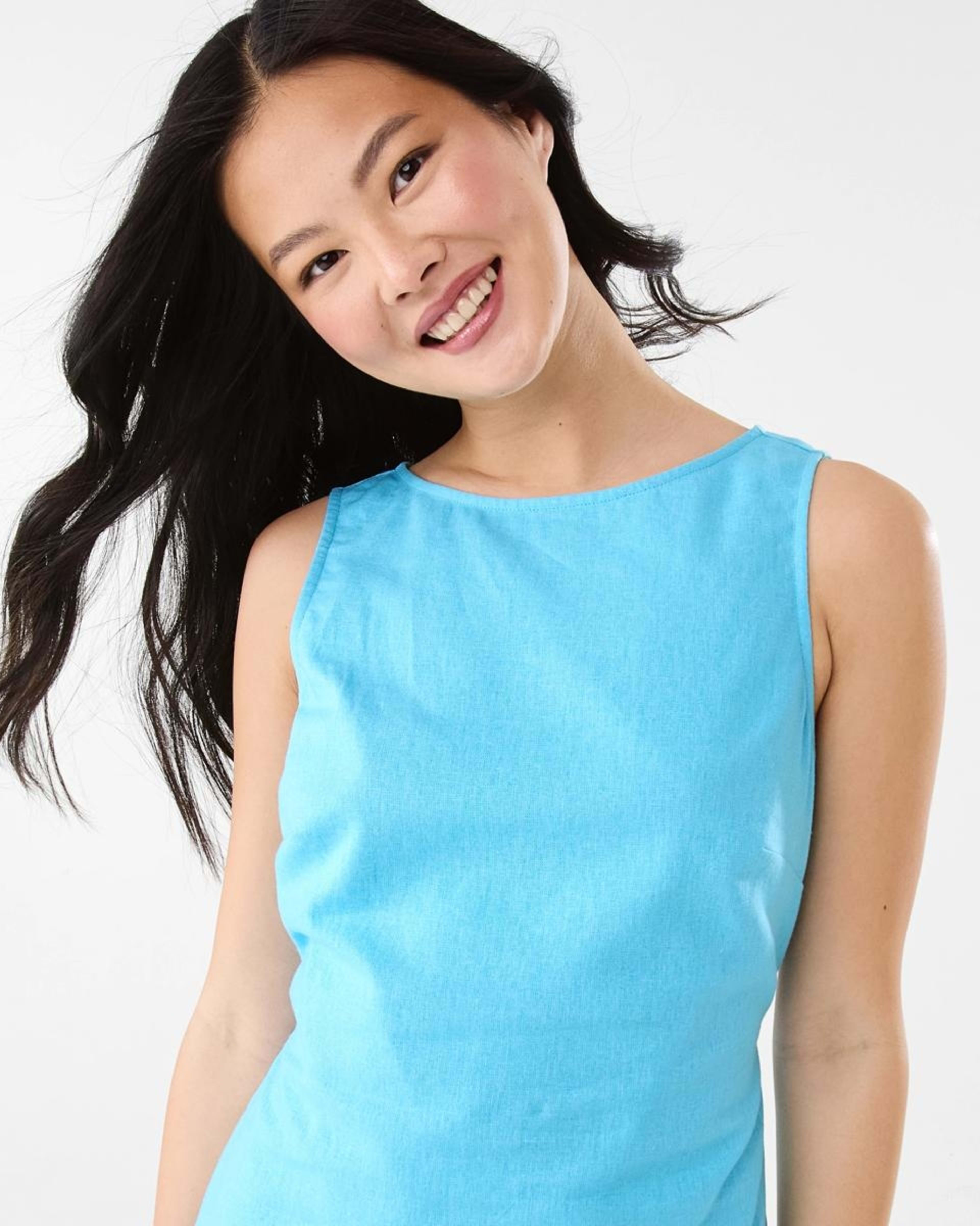 7 Sleeveless Boat Neck Linen Blend Mini Dress BLUE TOPAZ, 7 of 9