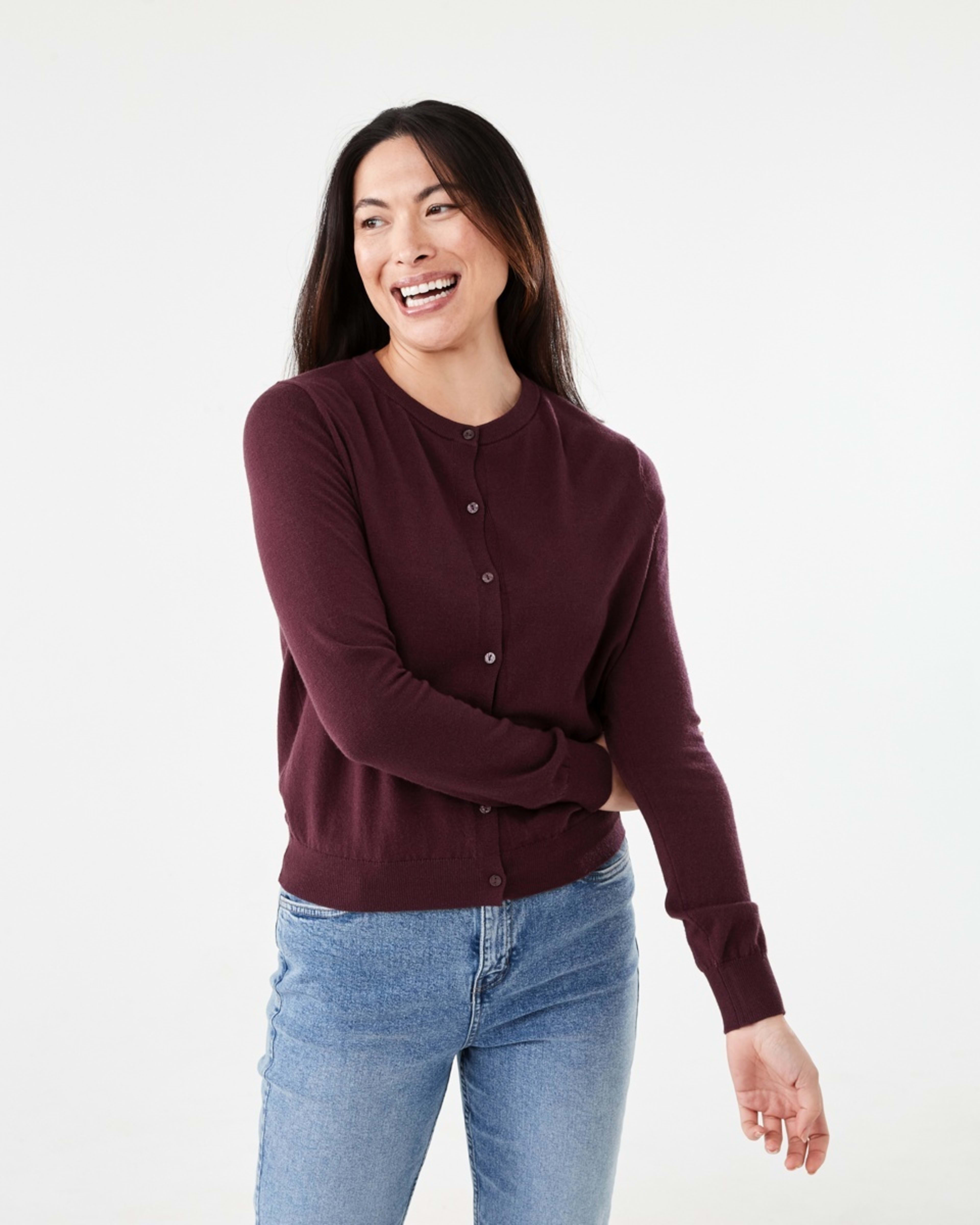 1 Lightweight Crew Neck Cardigan Mulberry