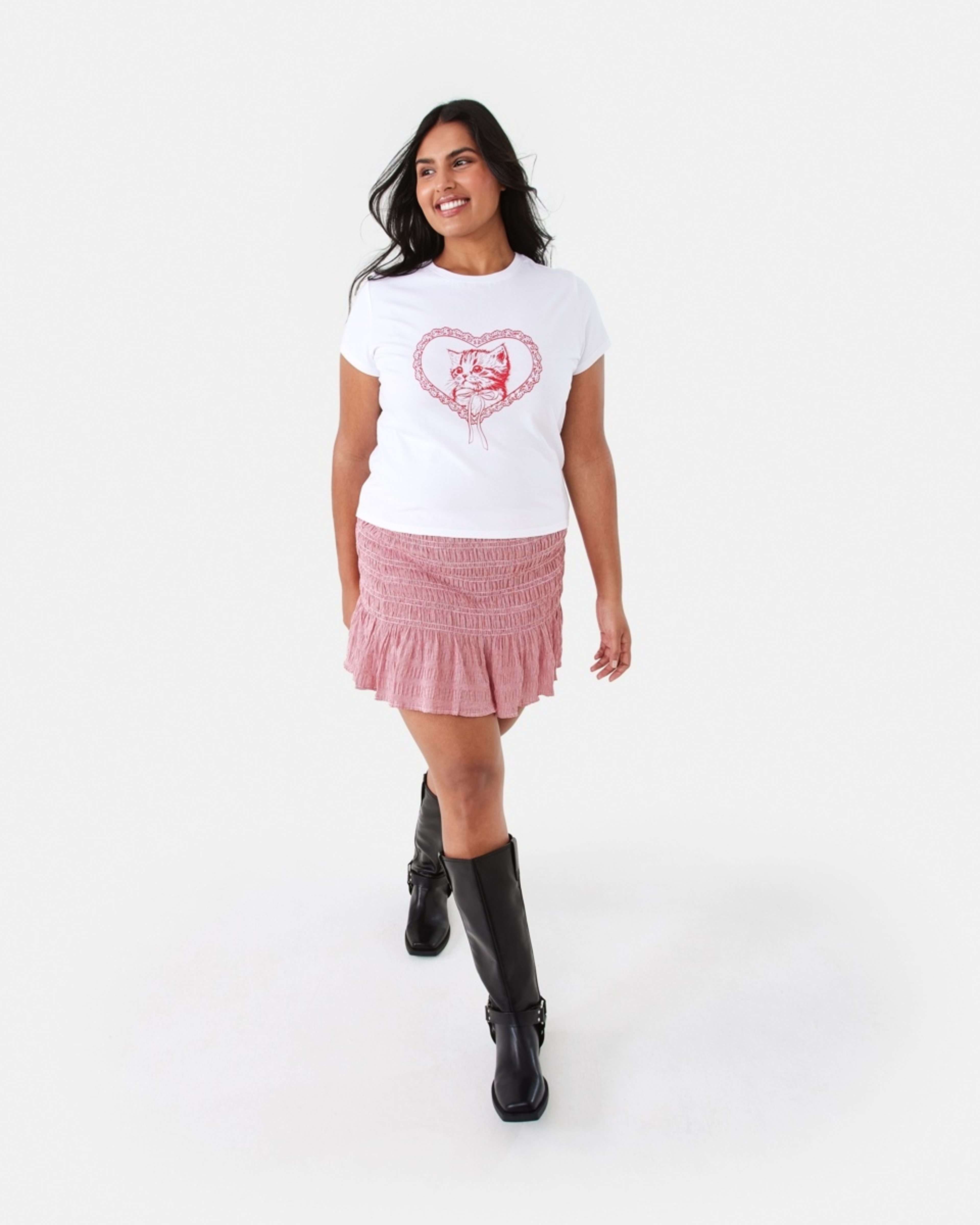 4 Shirred Mini Skirt Red Chk, 4 of 9