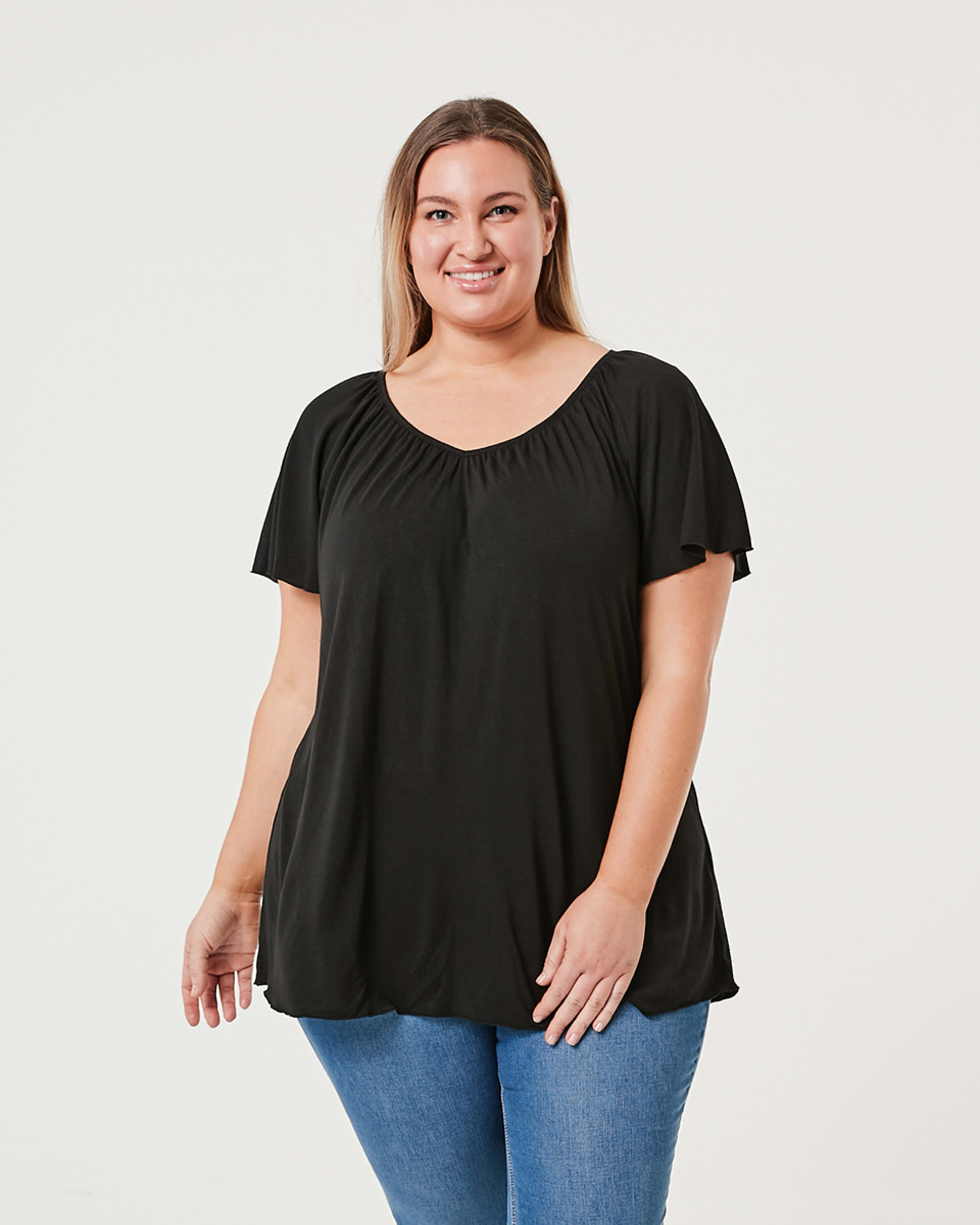 1 Curve Short Flutter Sleeve T-shirt Black, 1 of 5