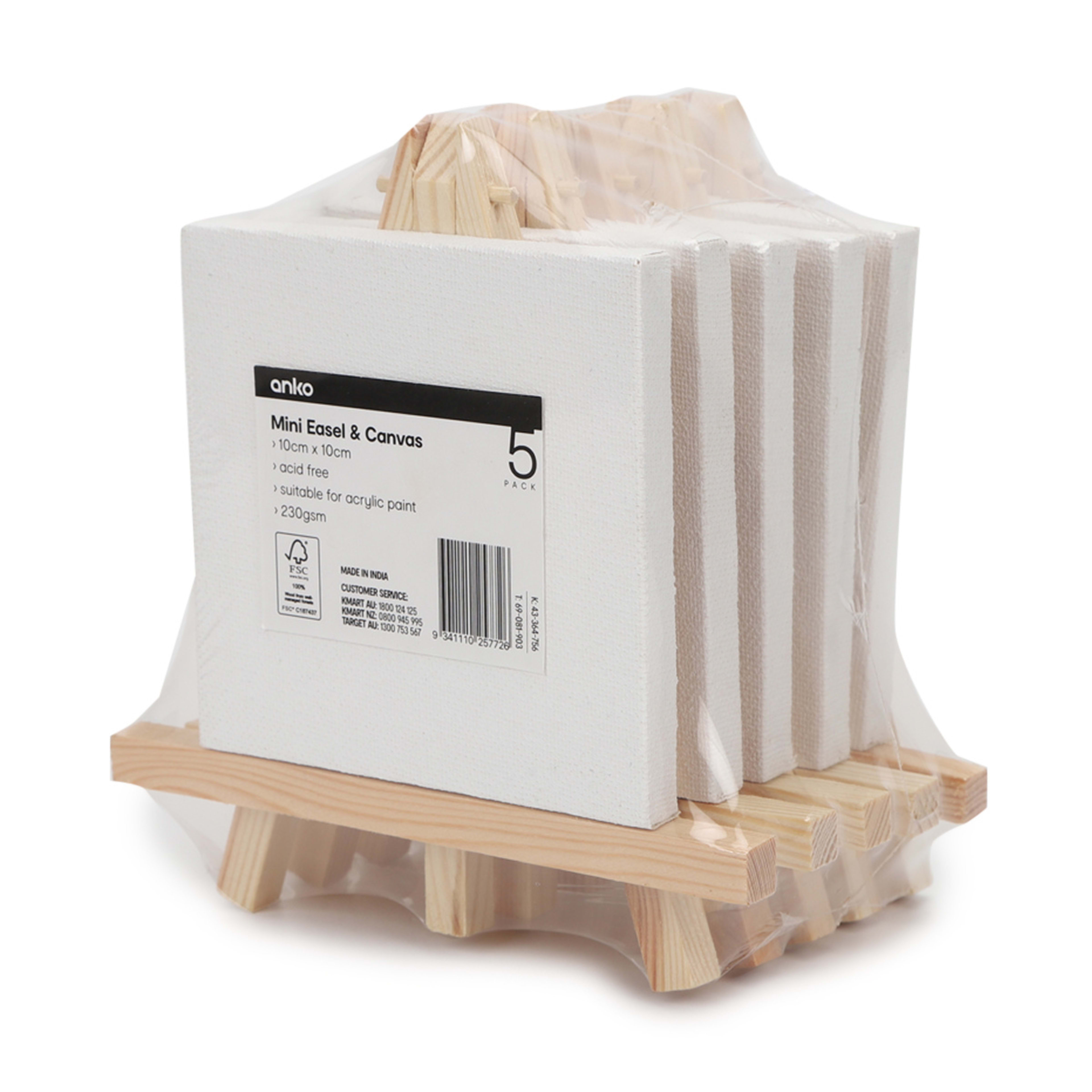 5 Pack Mini Easel and Canvas Kmart