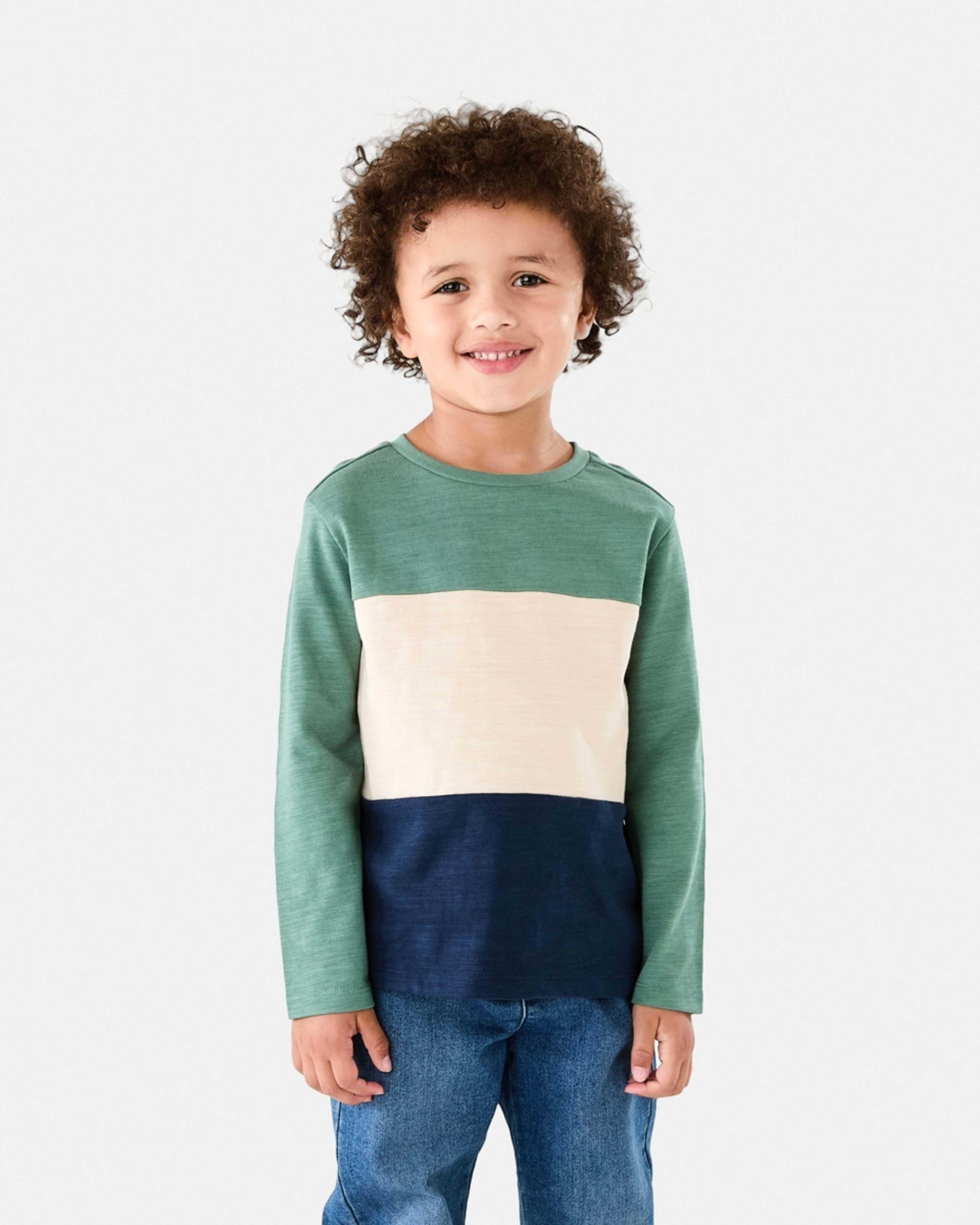 1 Long Sleeve Panel T-shirt Pine Green, 1 of 8