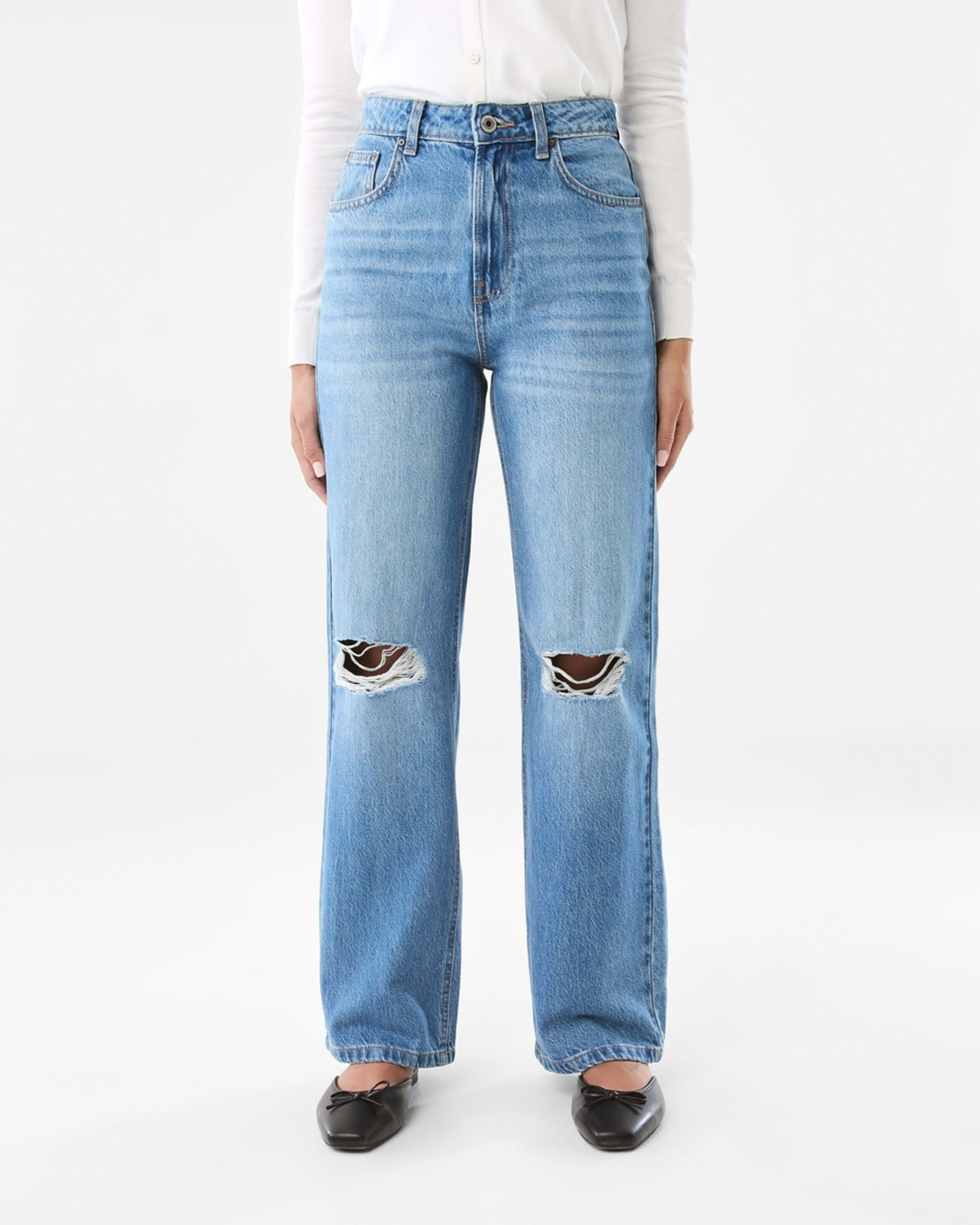 1 Distressed Straight Jeans Mid Wash, 1 of 9