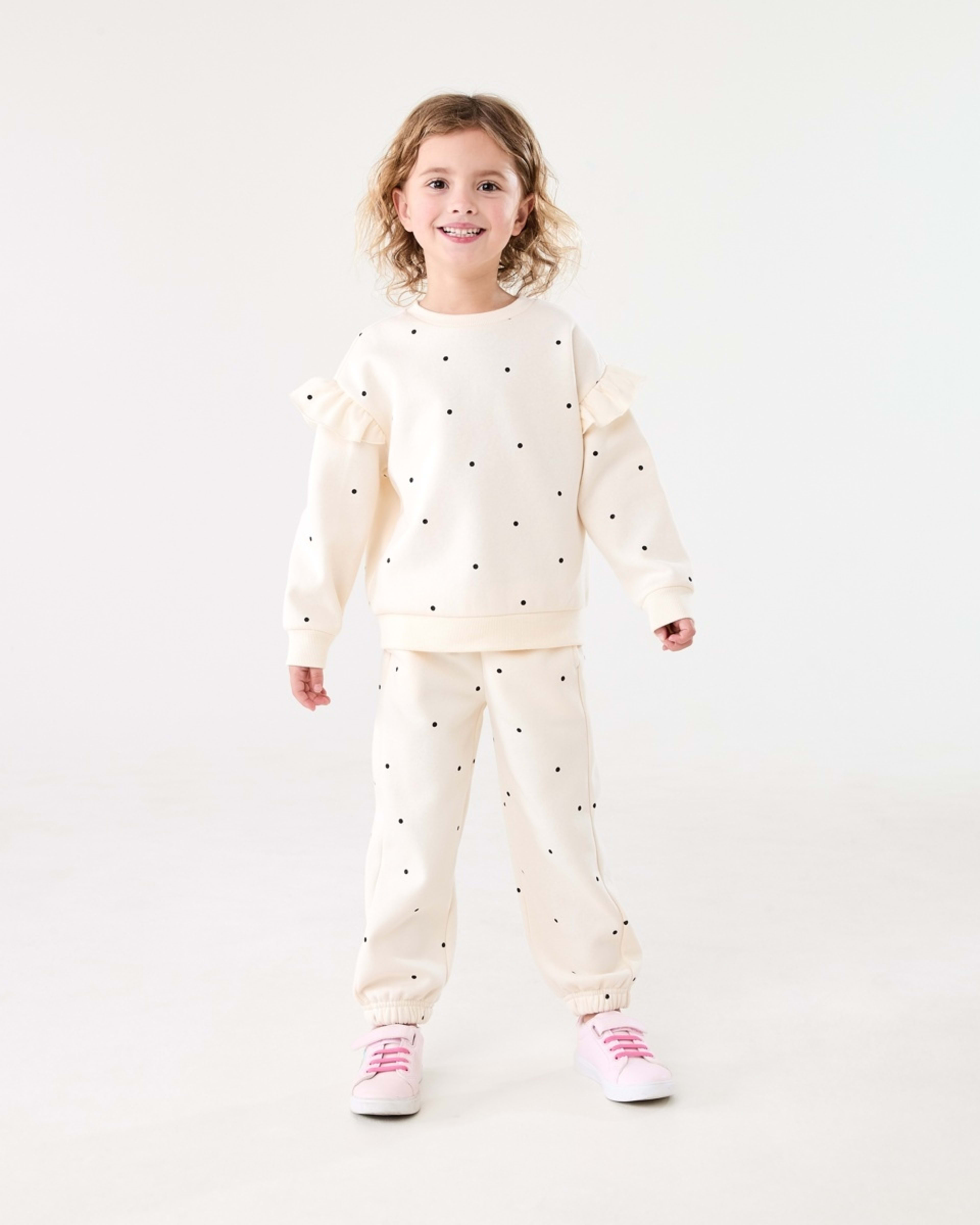 5 Frill Sleeve All Over Print Crew Neck Sweatshirt HAIL GLITTER SPOTS BUTTER BEIGE, 5 of 6