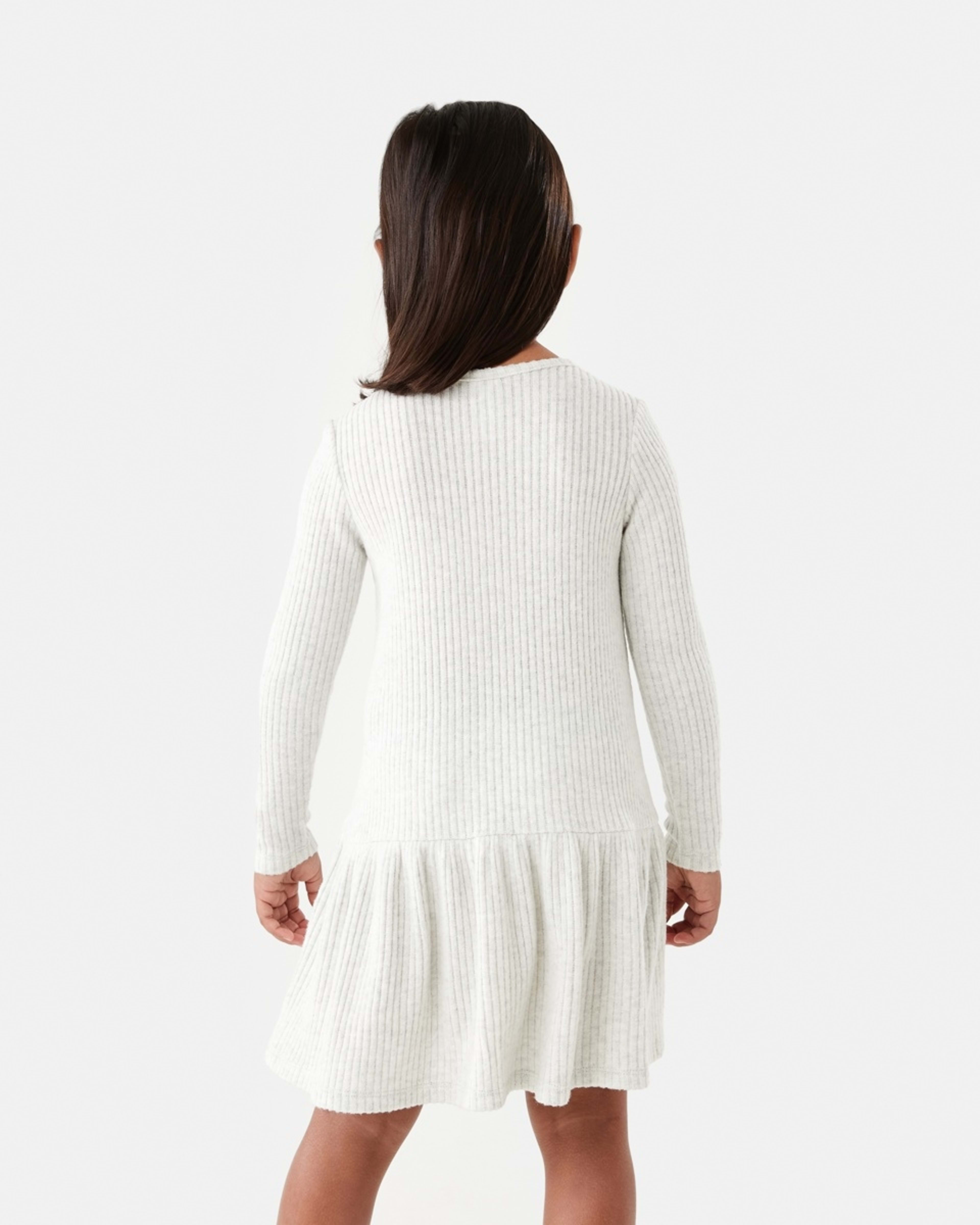 2 Long Sleeve Brushed Rib Dress Wht Marle, 2 of 9