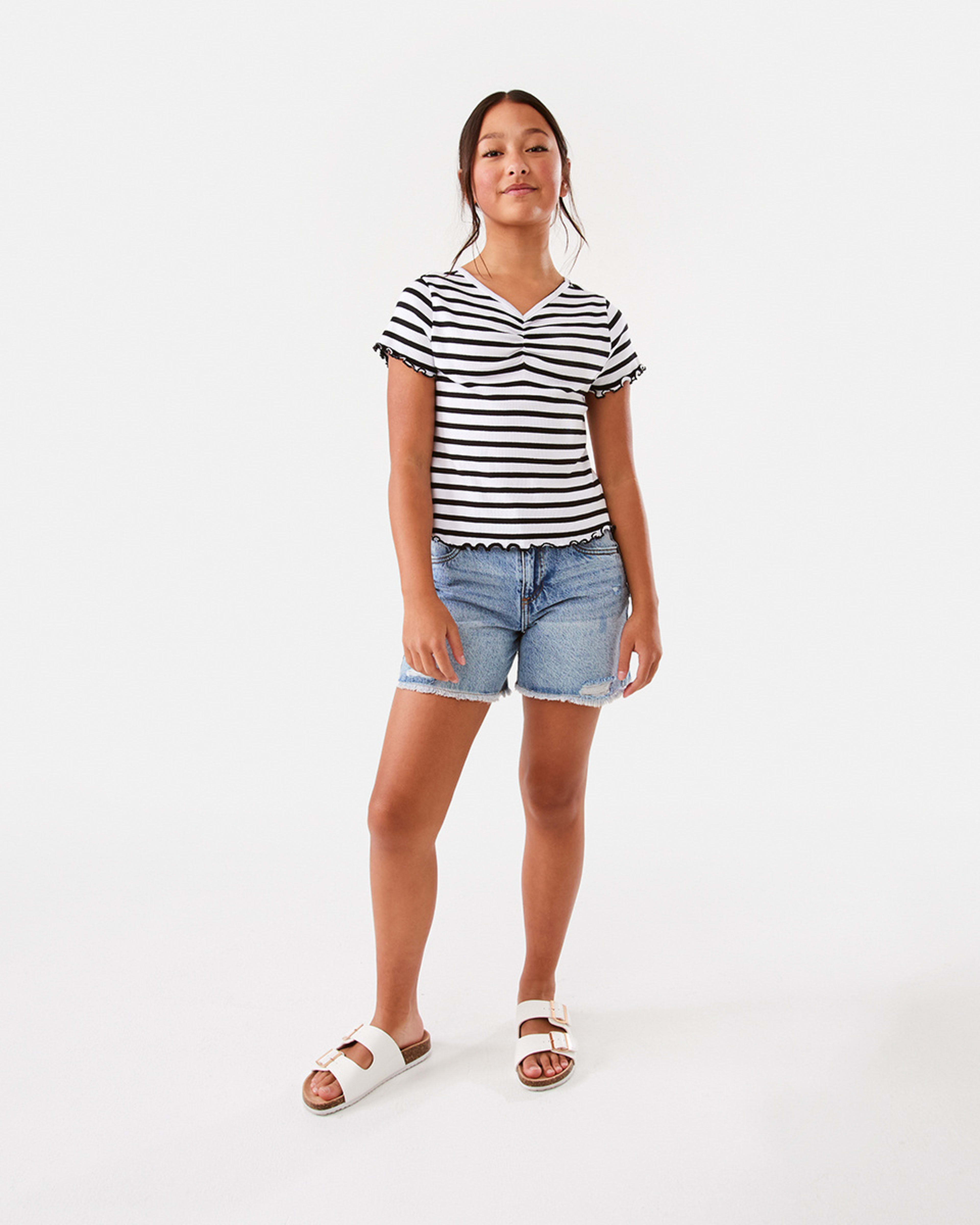 7 Ruched V-Neck Top Blk Stripe, 7 of 10