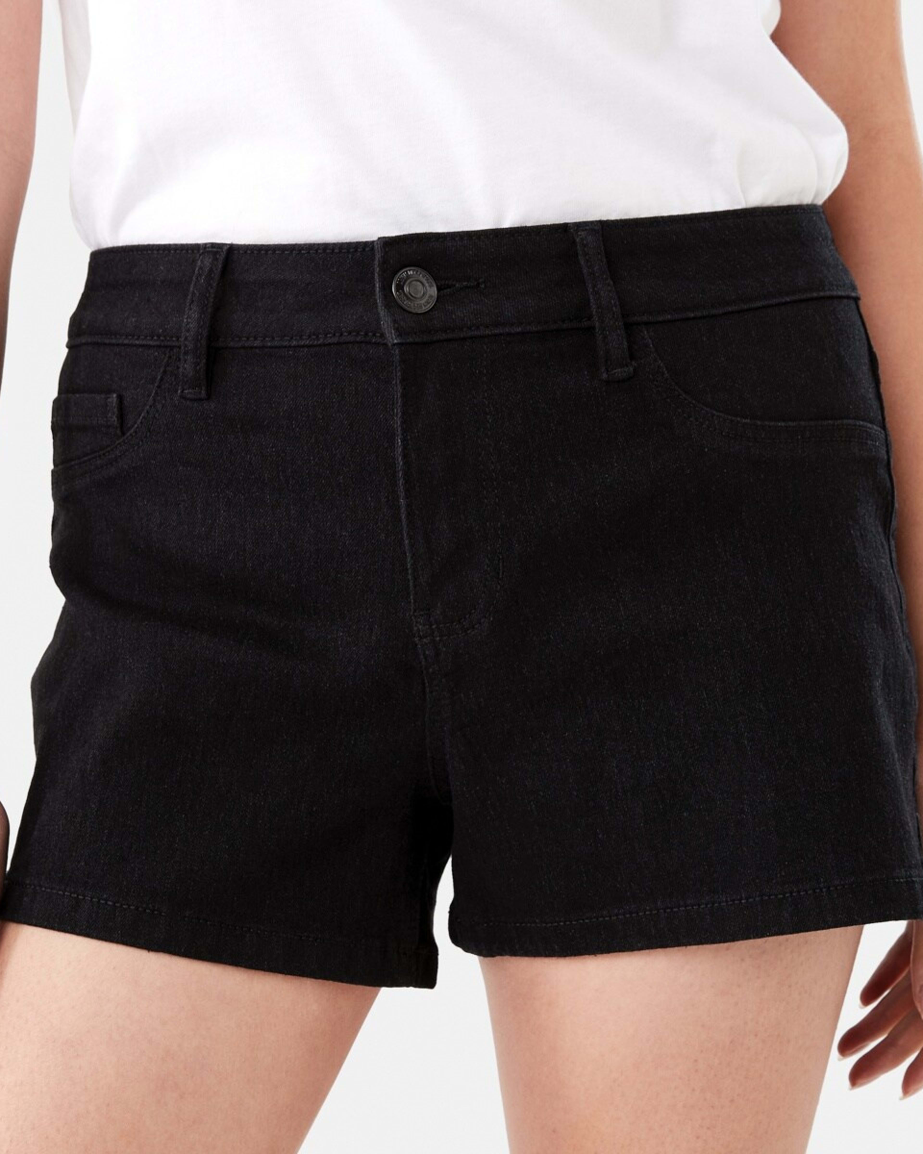 1 Mid Rise Denim Shorts BLACK WASH, 1 of 8