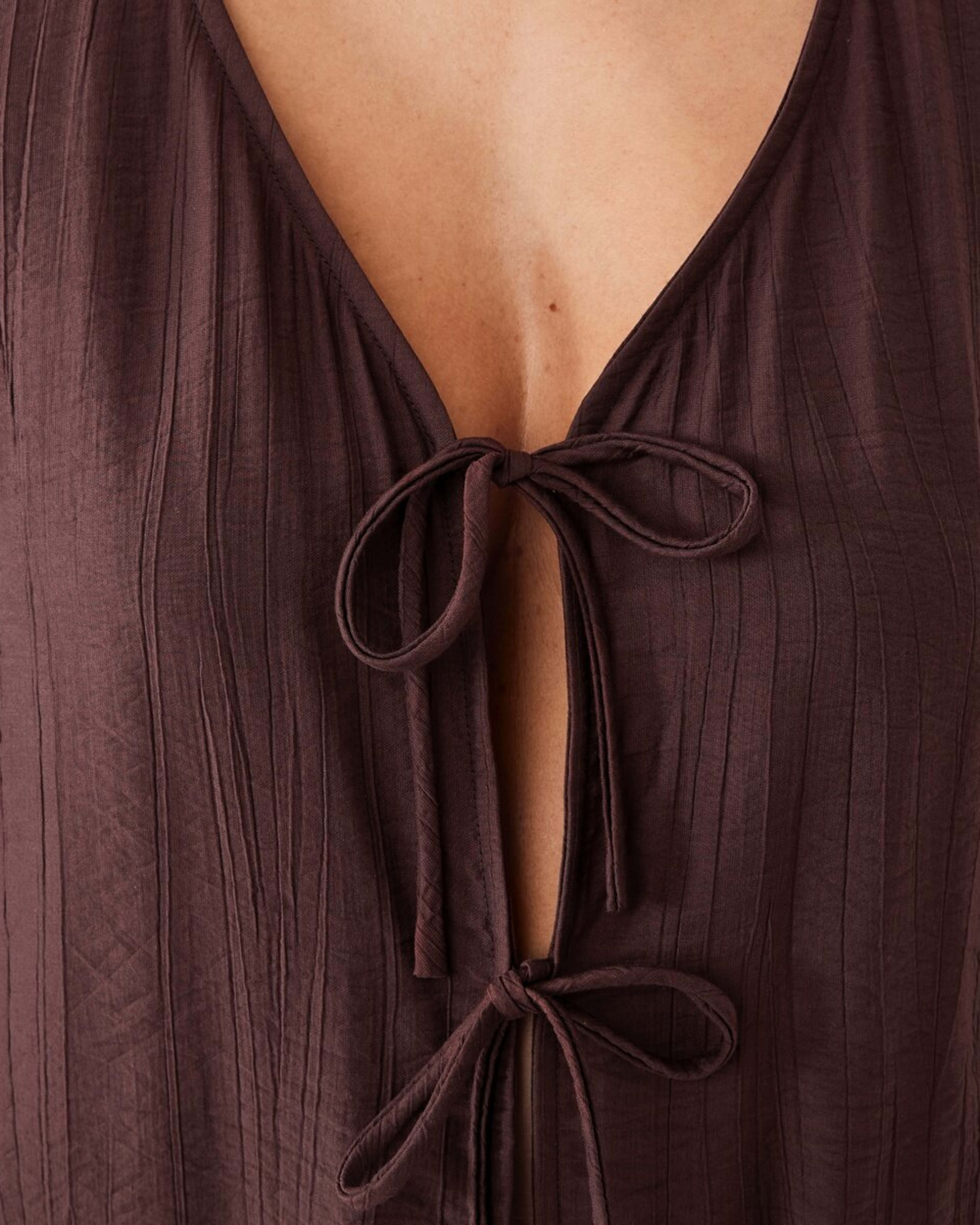 5 Long Sleeve Textured Tie Front Top Chocolate, 5 of 6