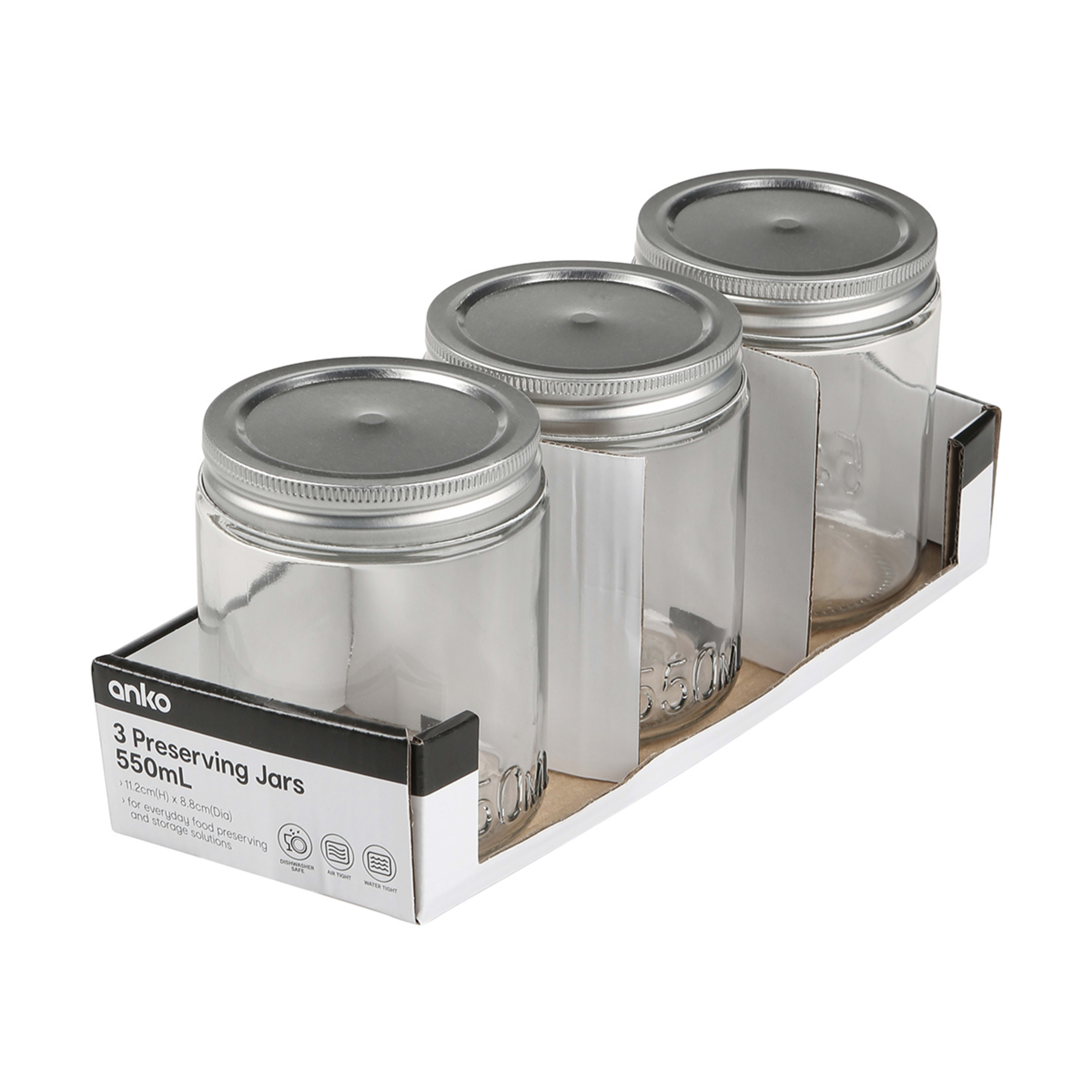 3 Preserving Jars 550ml Kmart