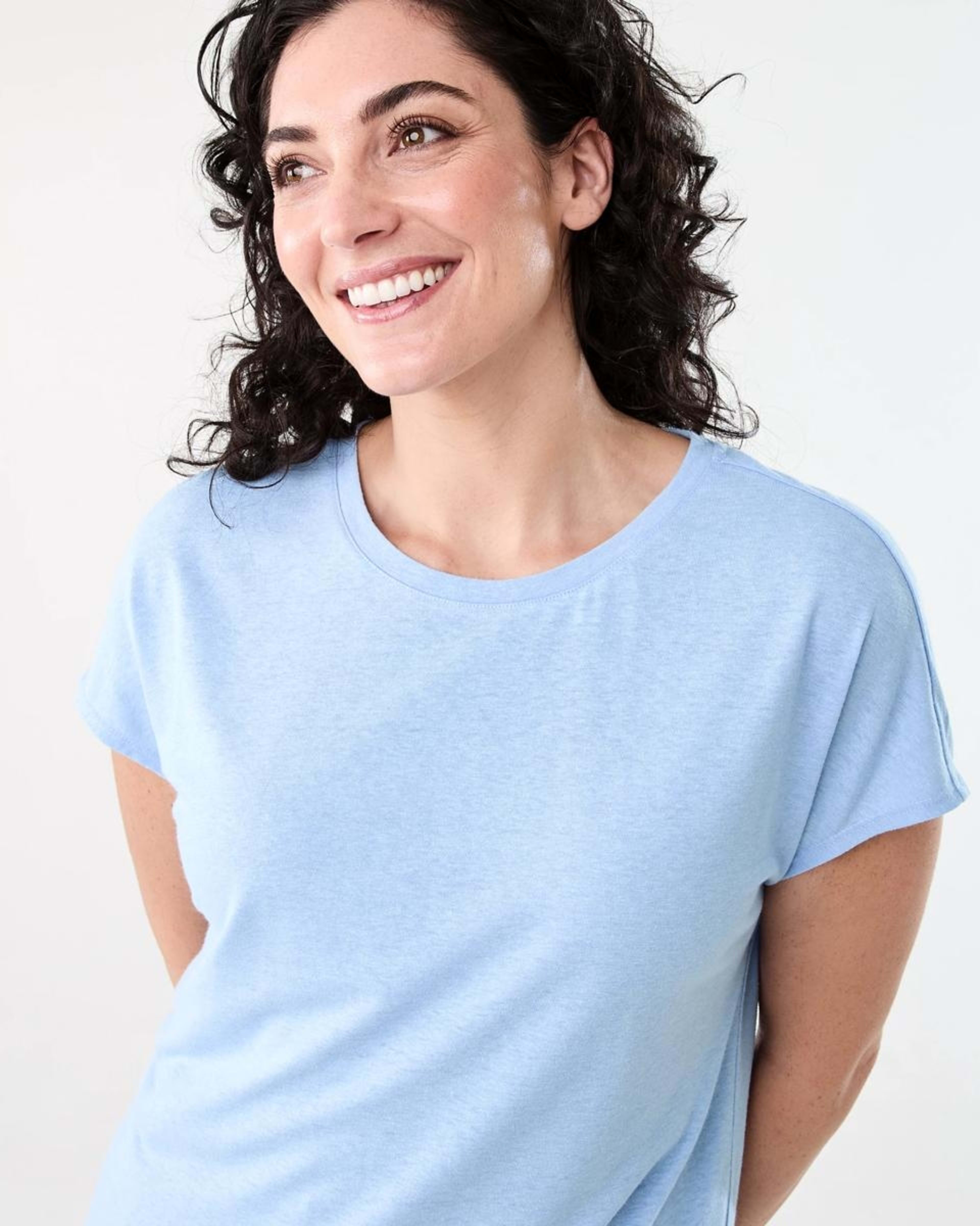 4 Short Sleeve Linen Blend Extended Sleeve Top BRUNI BLUE, 4 of 6