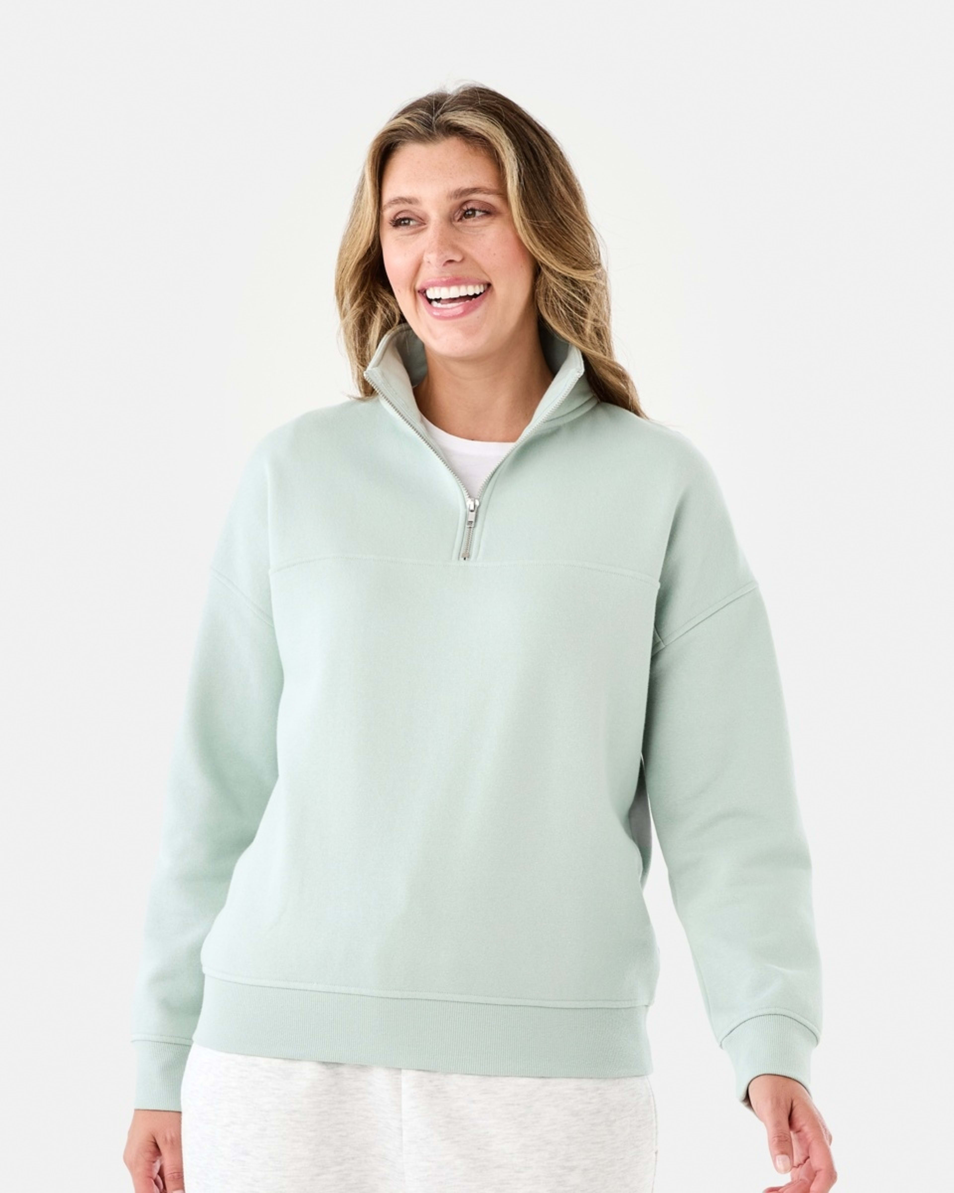 1 Quarter Zip Seam Front Sweatshirt Seafoam