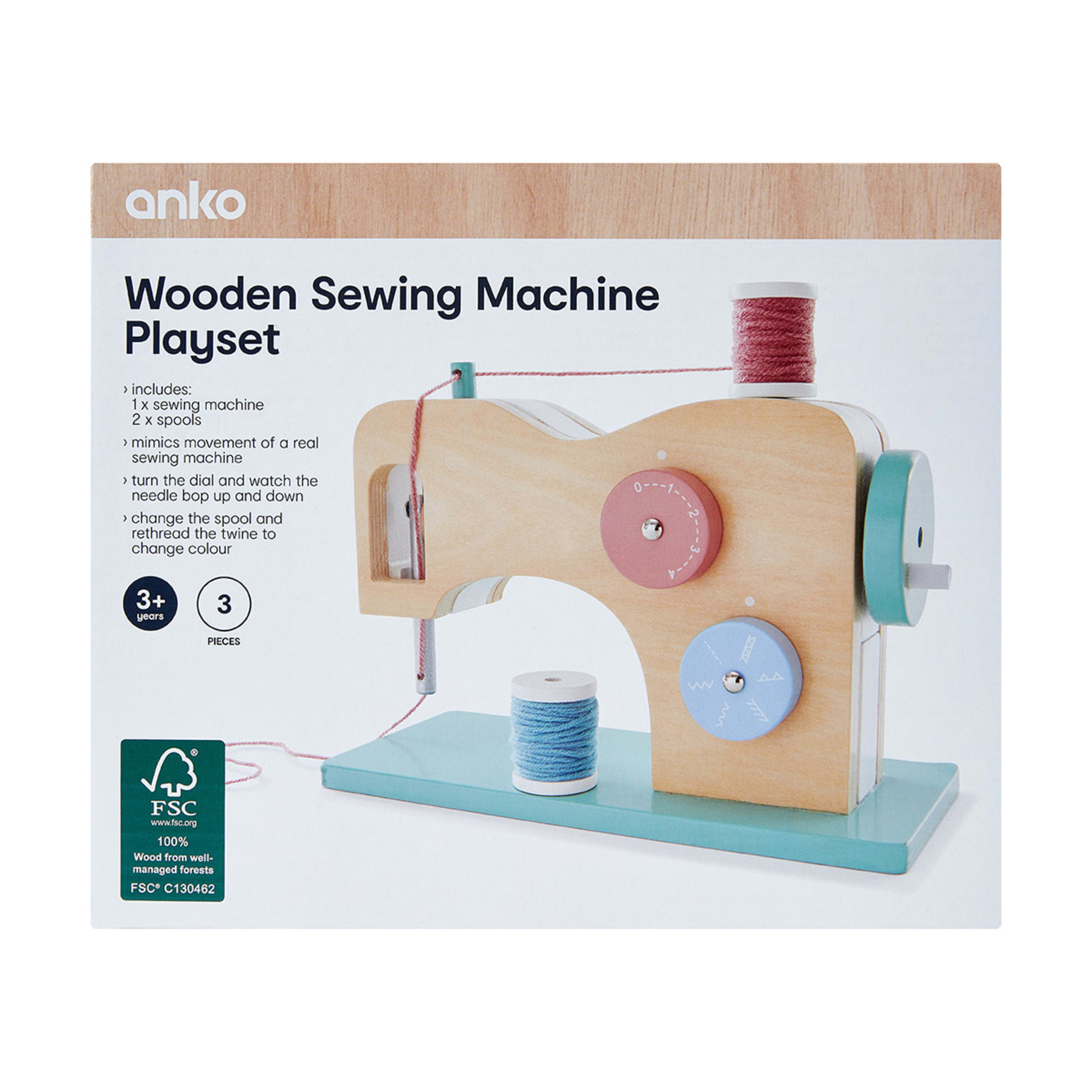 3 Piece Wooden Sewing Machine Playset Kmart