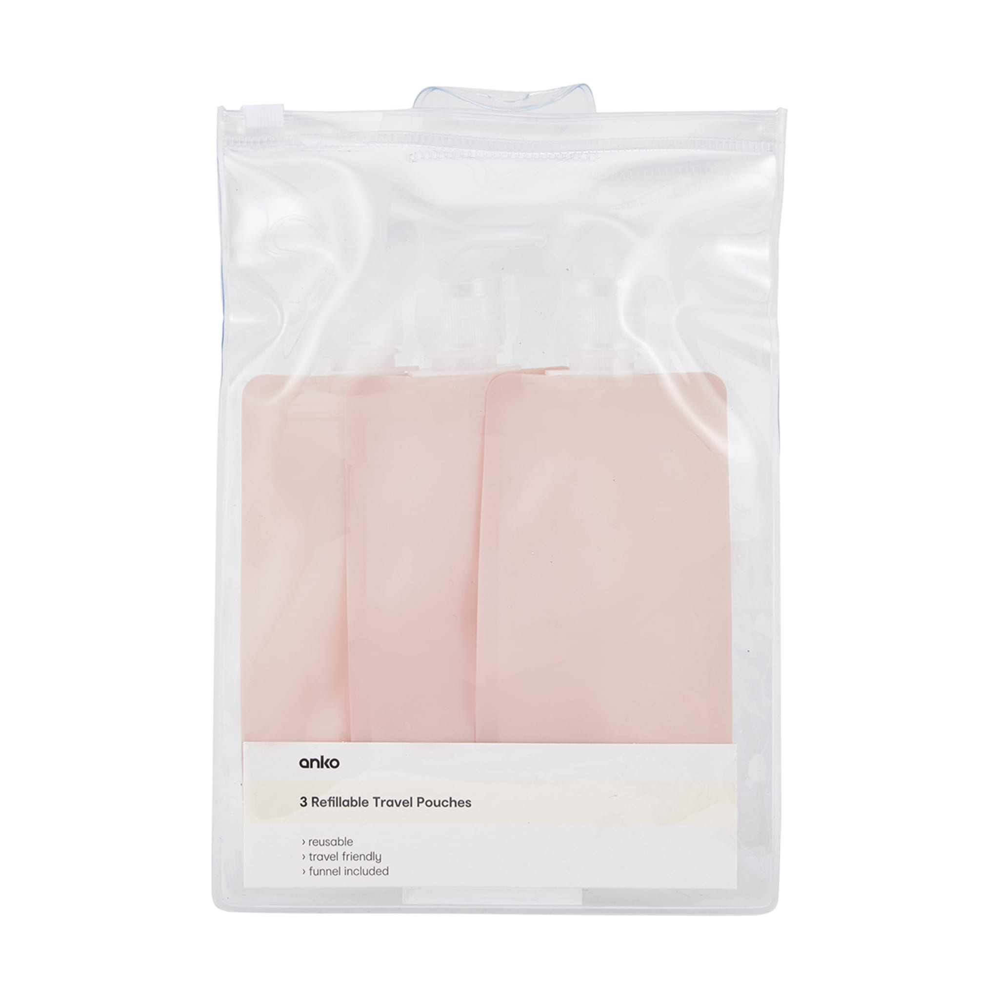 3 Pack Refillable Travel Pouches Rose Kmart