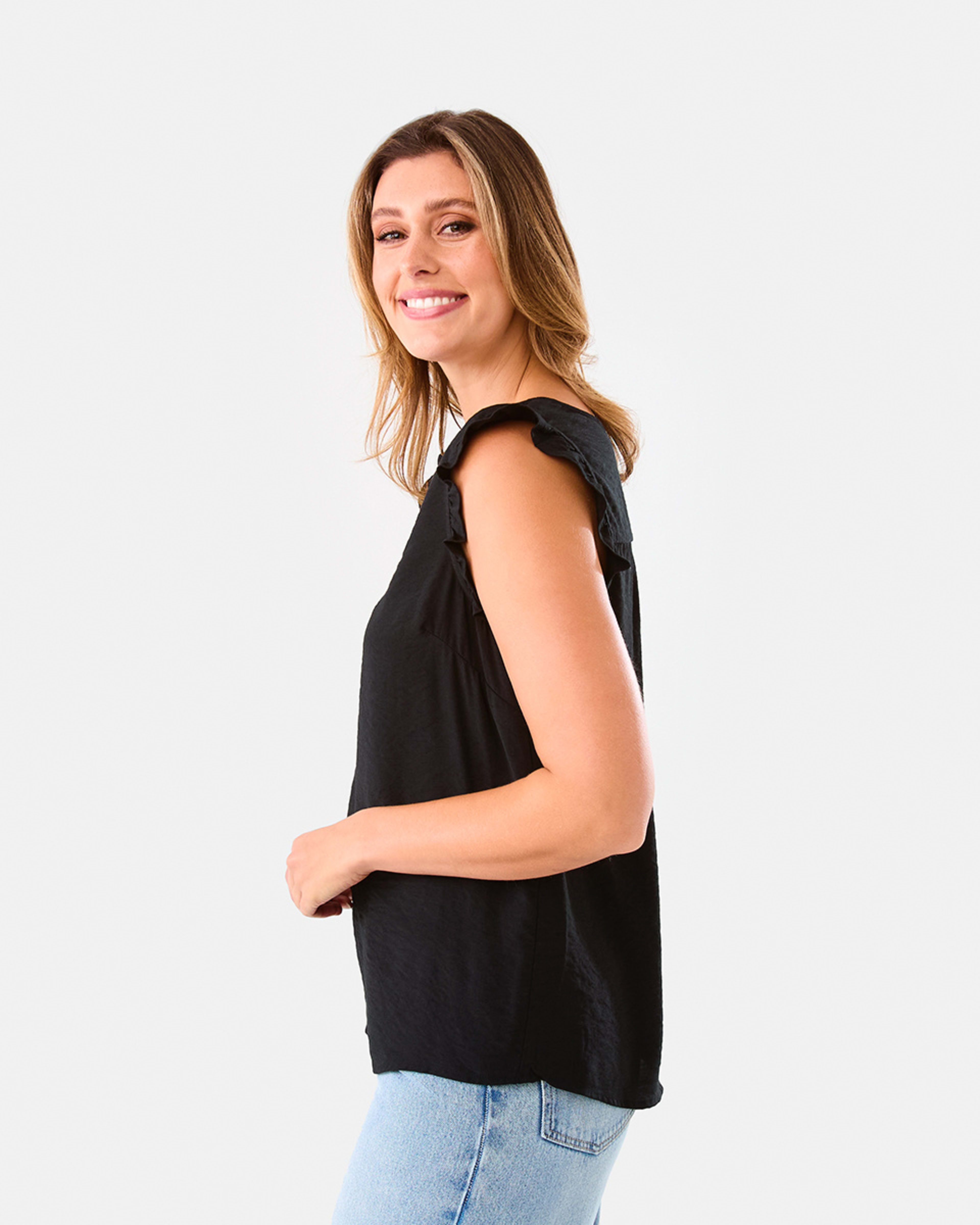 2 Sleeveless Frill Top Black, 2 of 6