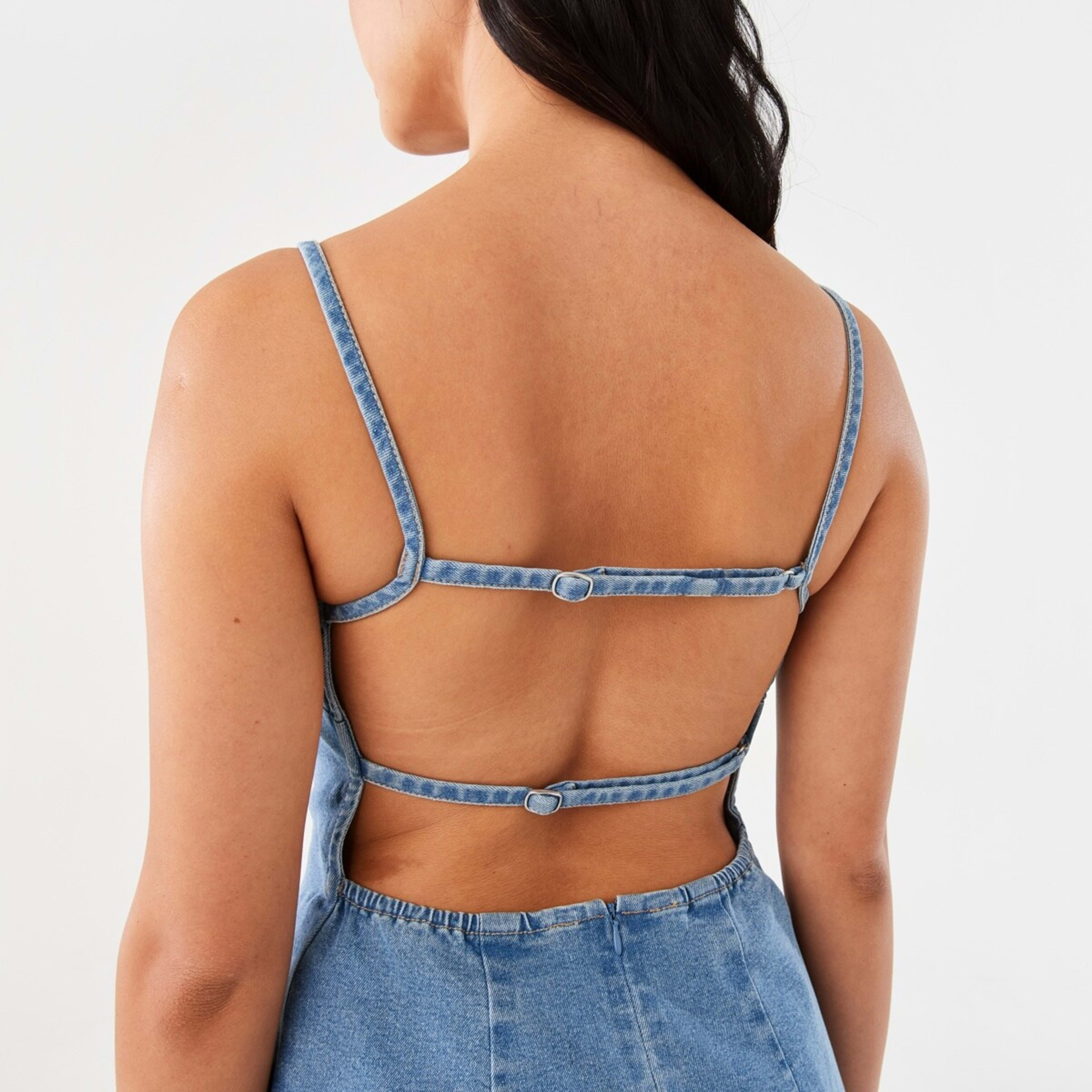 6 Sleeveless Backless Denim Mini Dress Ww Mid Wash Xxiv, 6 of 7