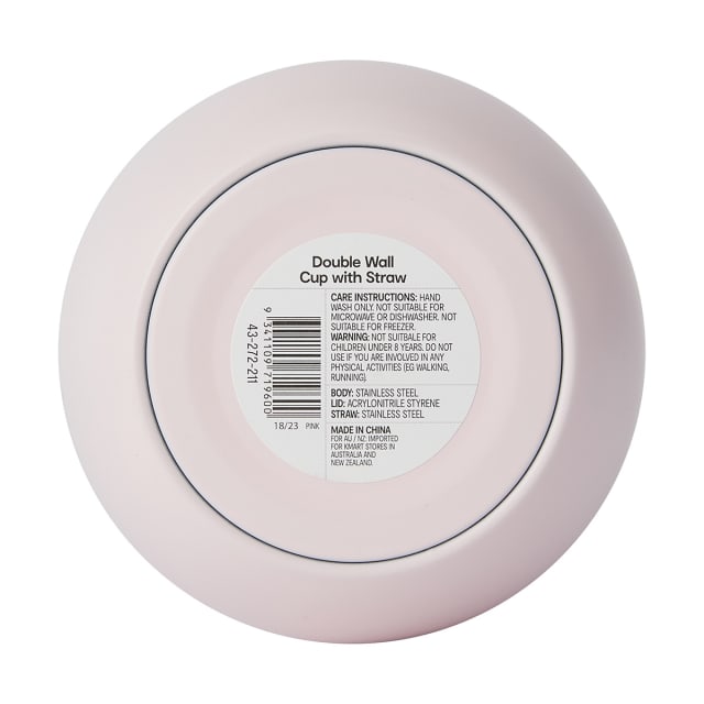 Pink Double Wall Cup with Straw Kmart