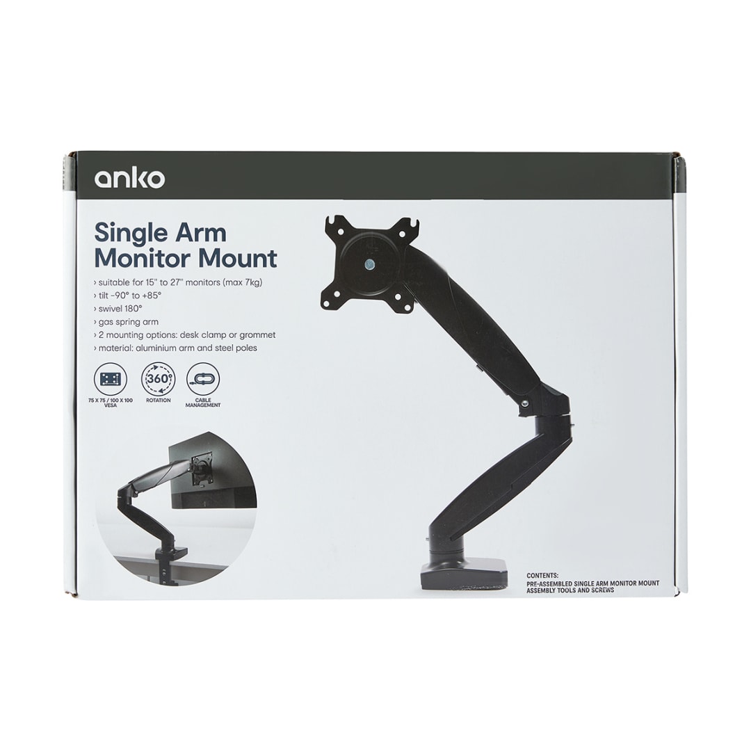 Single Arm Monitor Mount Black Kmart