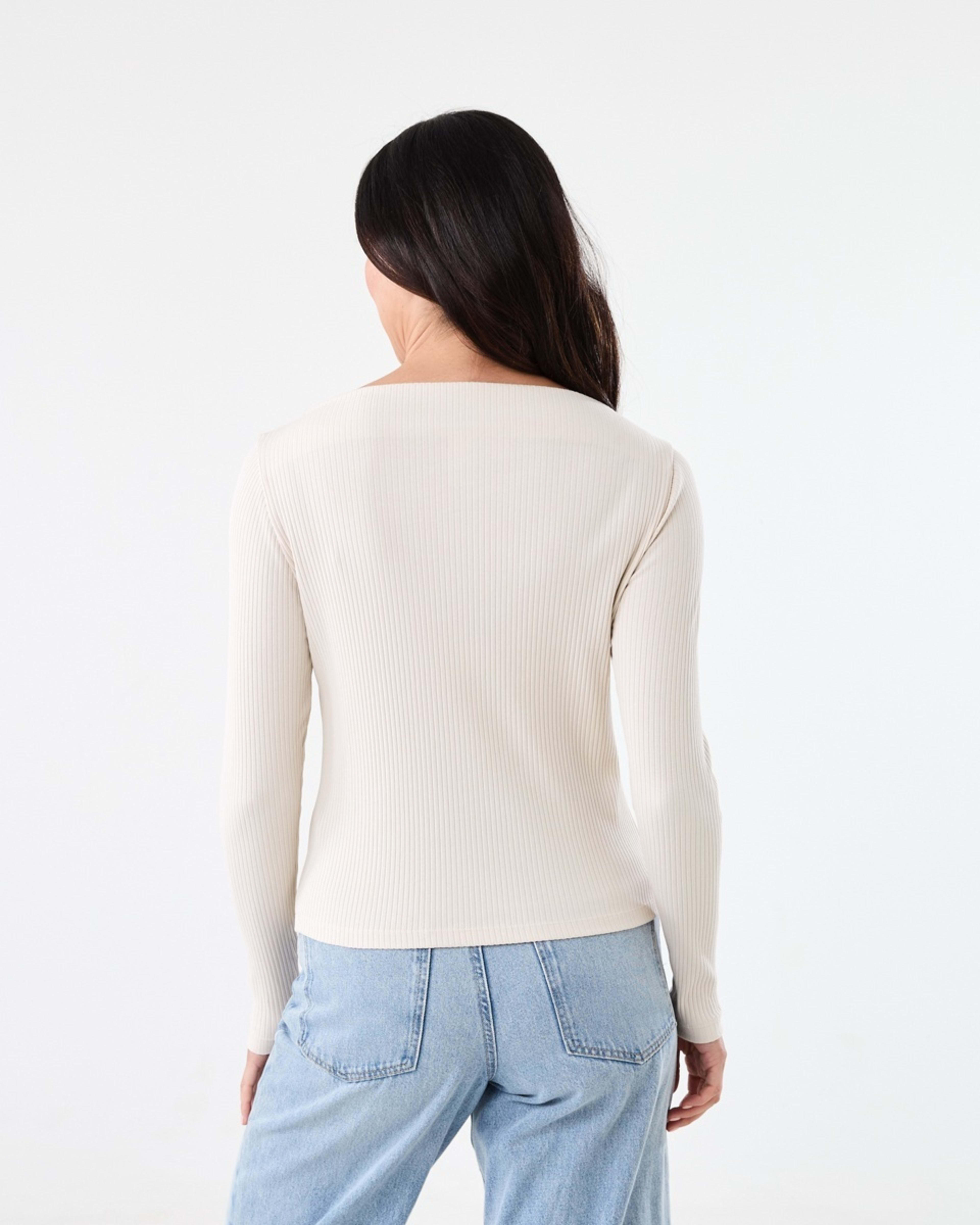 3 Long Sleeve Rib Boat Neck Top Nat Beige, 3 of 5