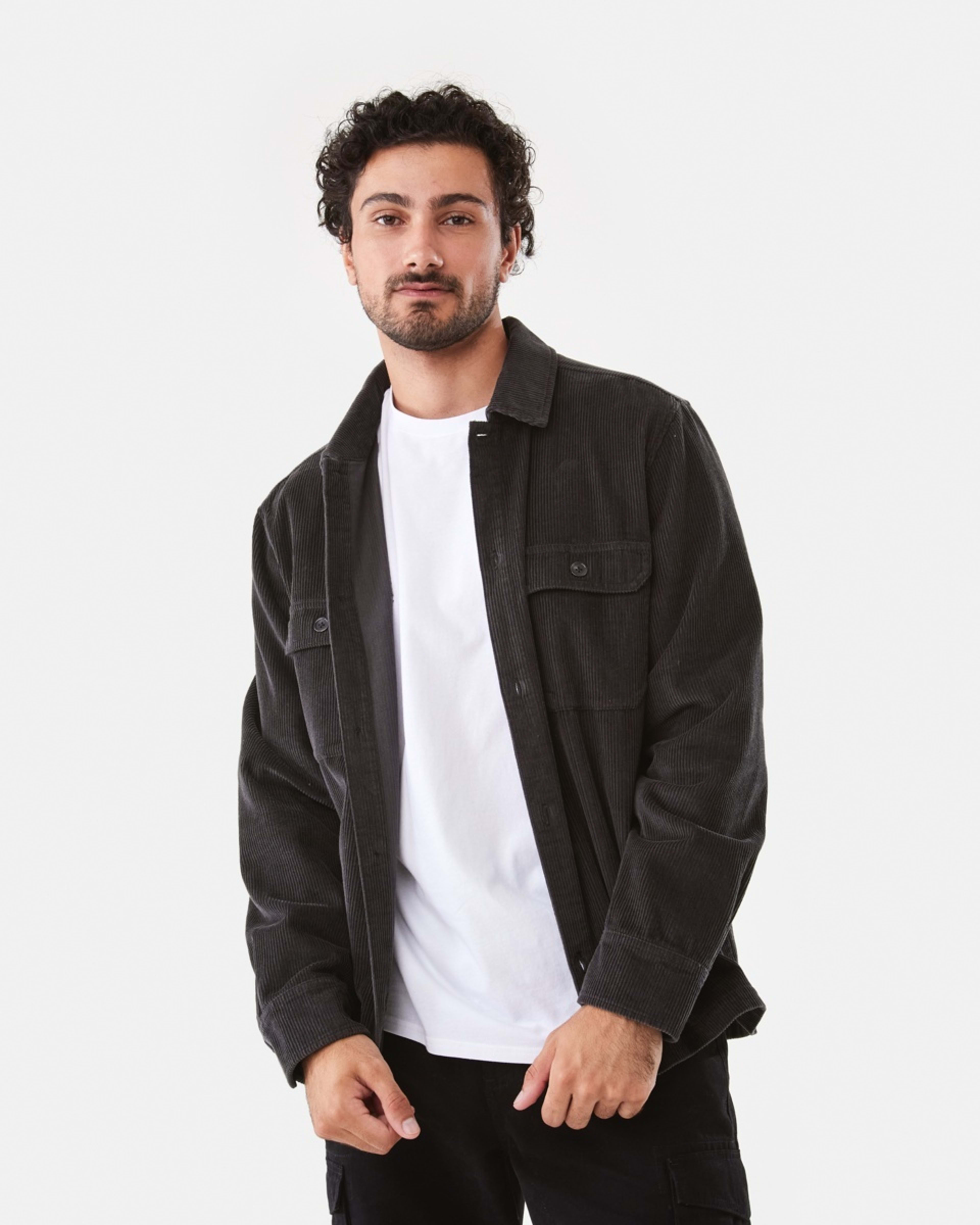 1 Long Sleeve Corduroy Overshirt Char Grey, 1 of 10