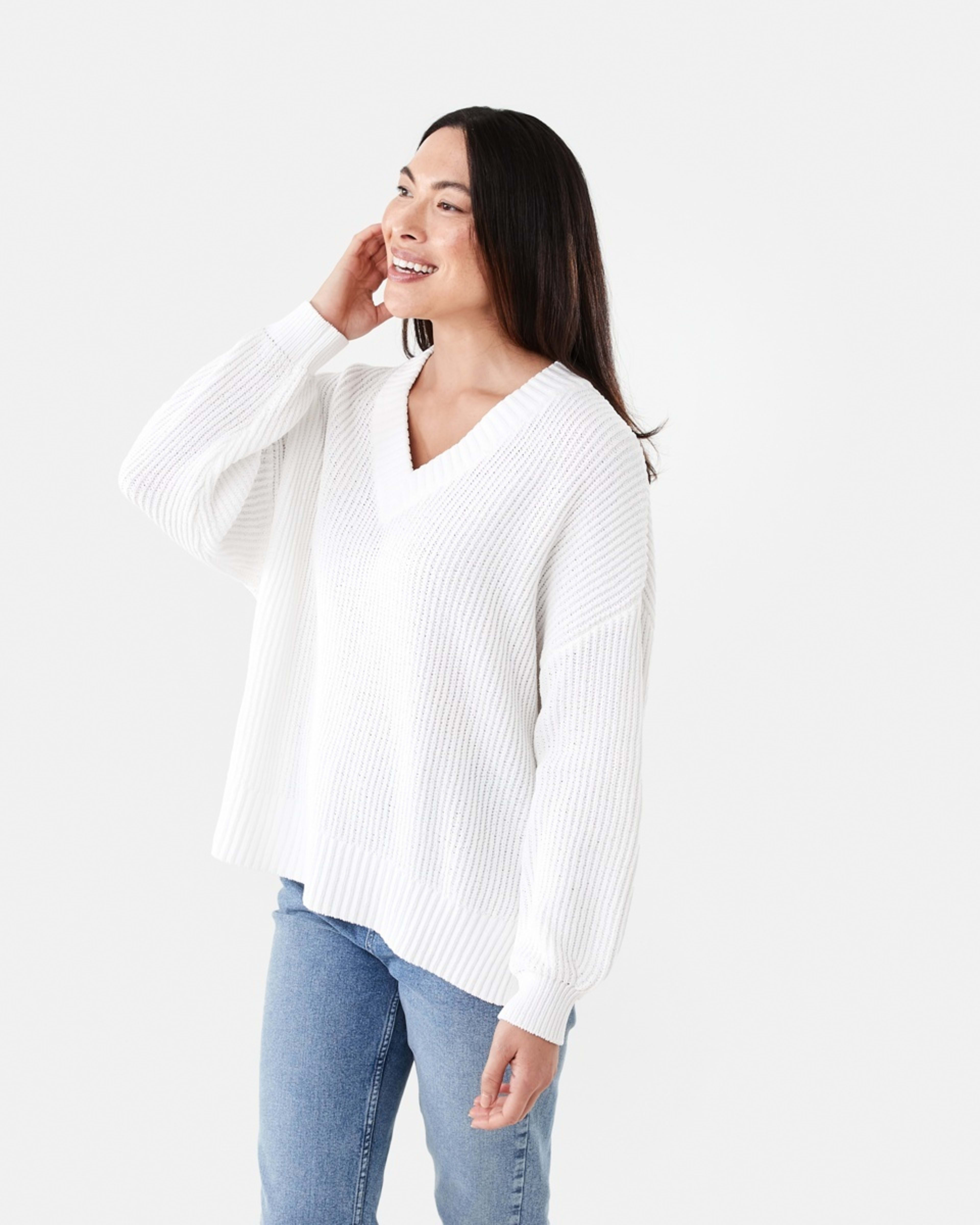2 Chenille V-Neck Jumper WHITE, 2 of 5