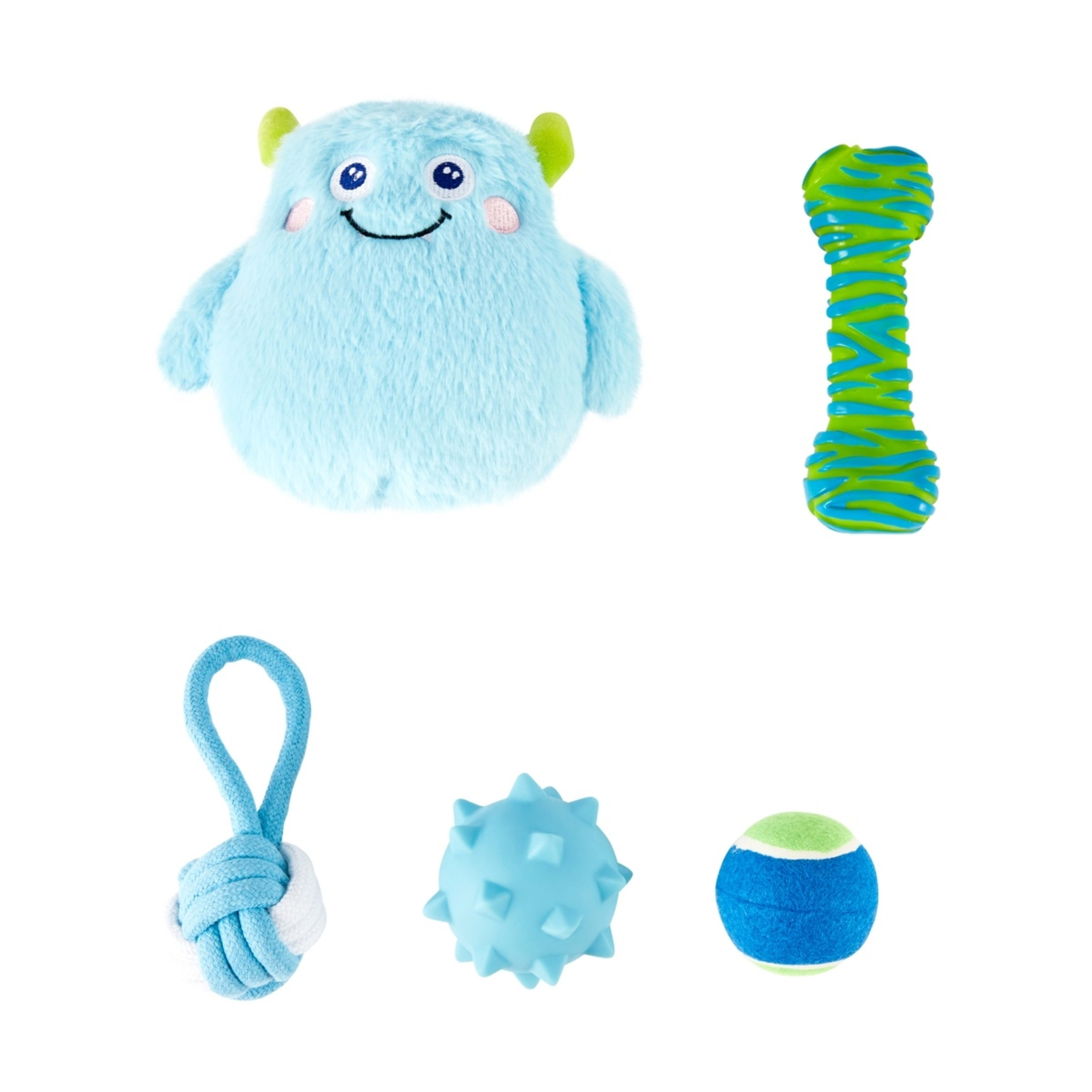 1 5 Pack Pet Toy Blue Monster