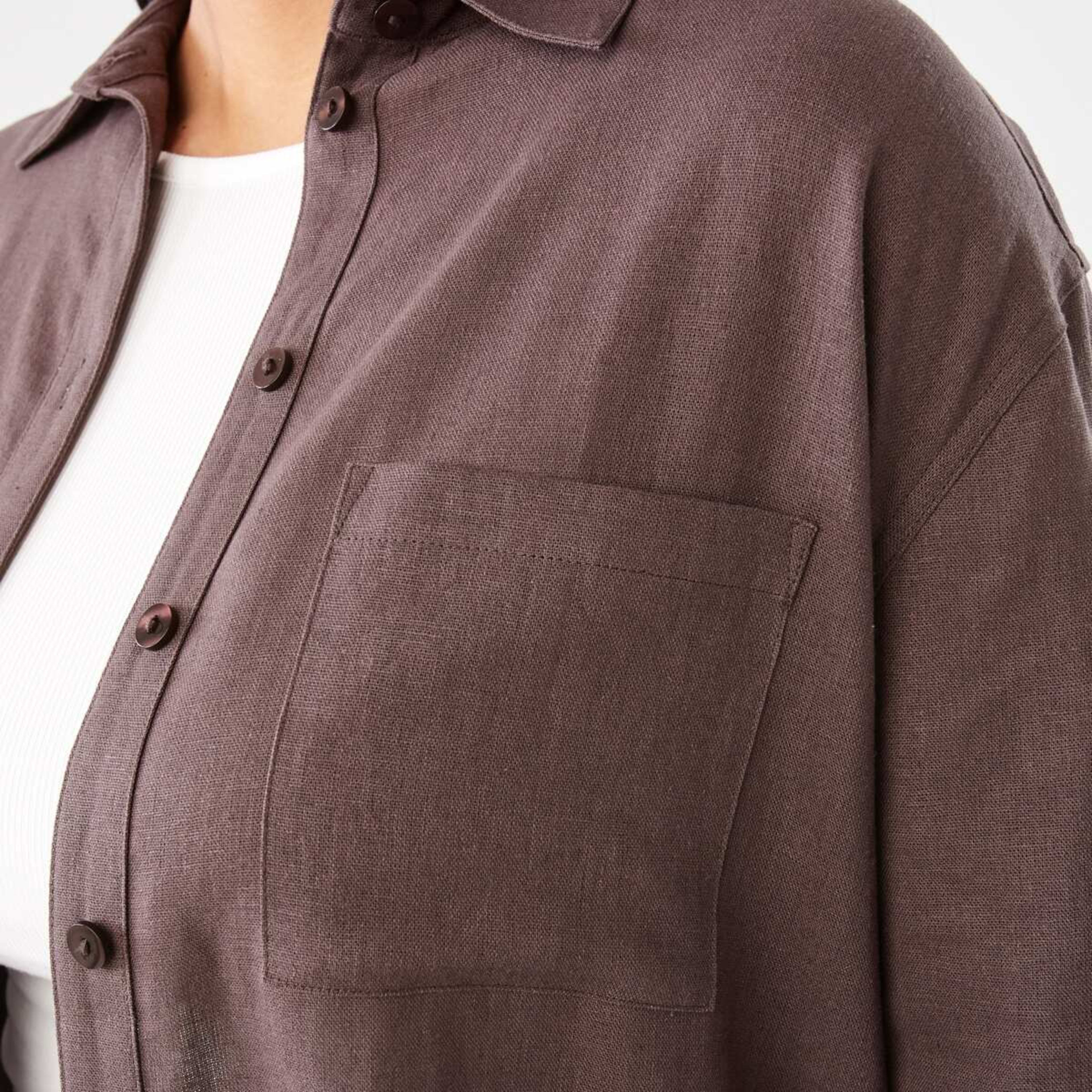 8 Long Sleeve Linen Blend Shirt Espresso, 8 of 11