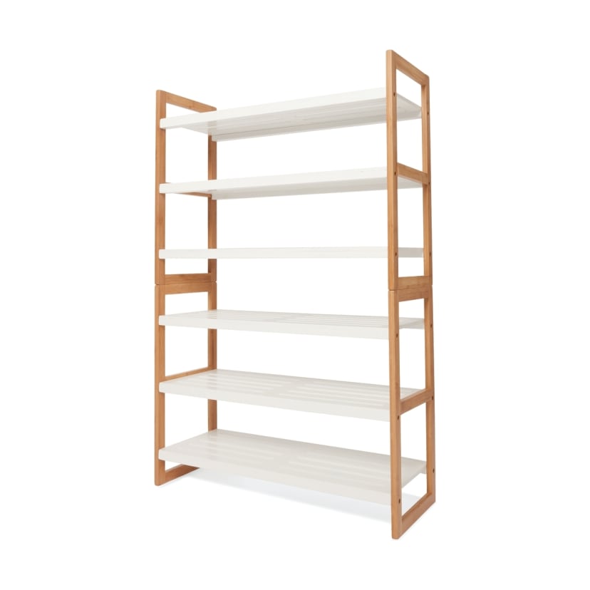 3 Tier Stackable Bamboo Shoe Rack with White Shelves Kmart