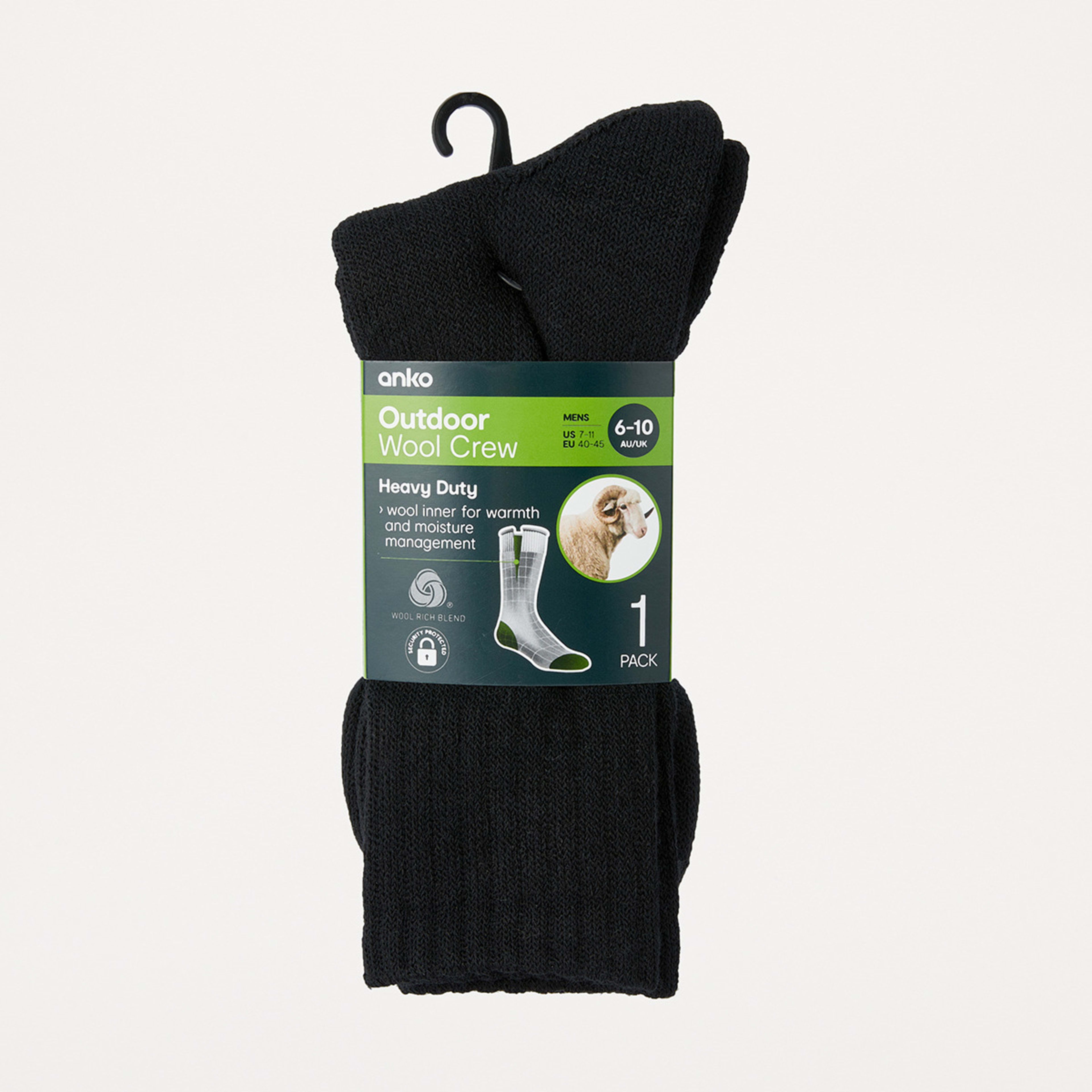 3 Outdoor Wool Crew Socks Black, 3 of 3