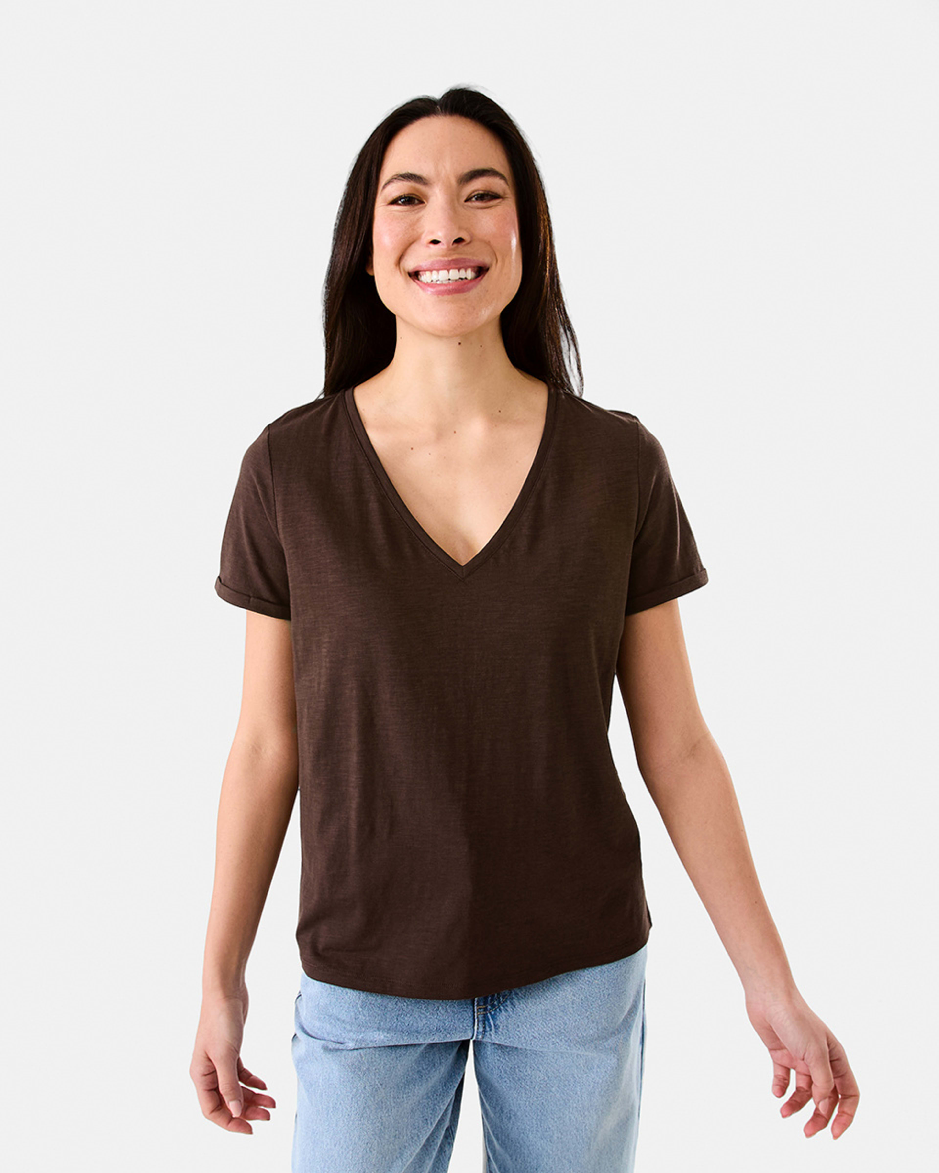 1 Short Sleeve Slub V-neck T-shirt Melt Brown, 1 of 5