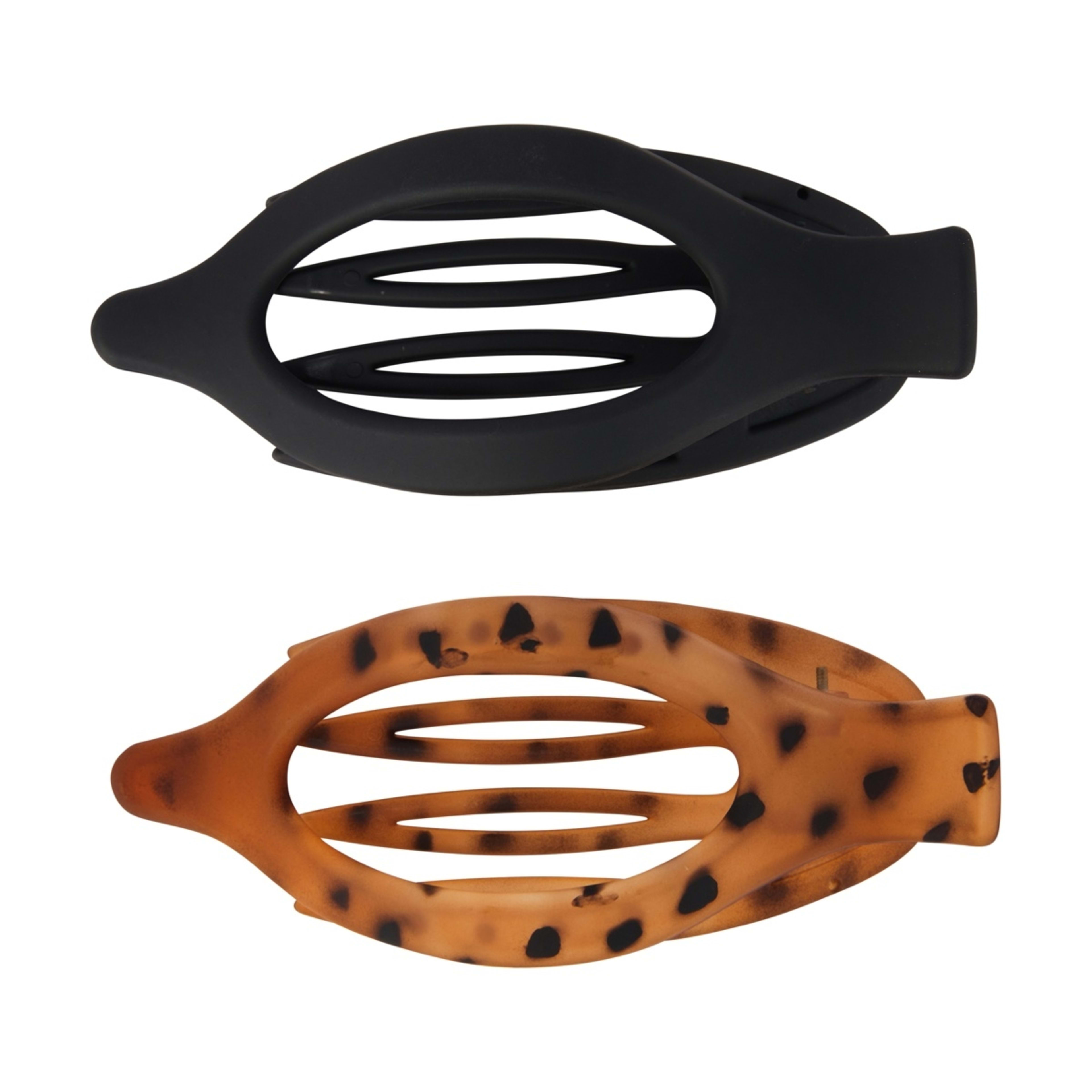 1 OXX Haircare 2 Pack Oval Claw Clip - Black and Leopard