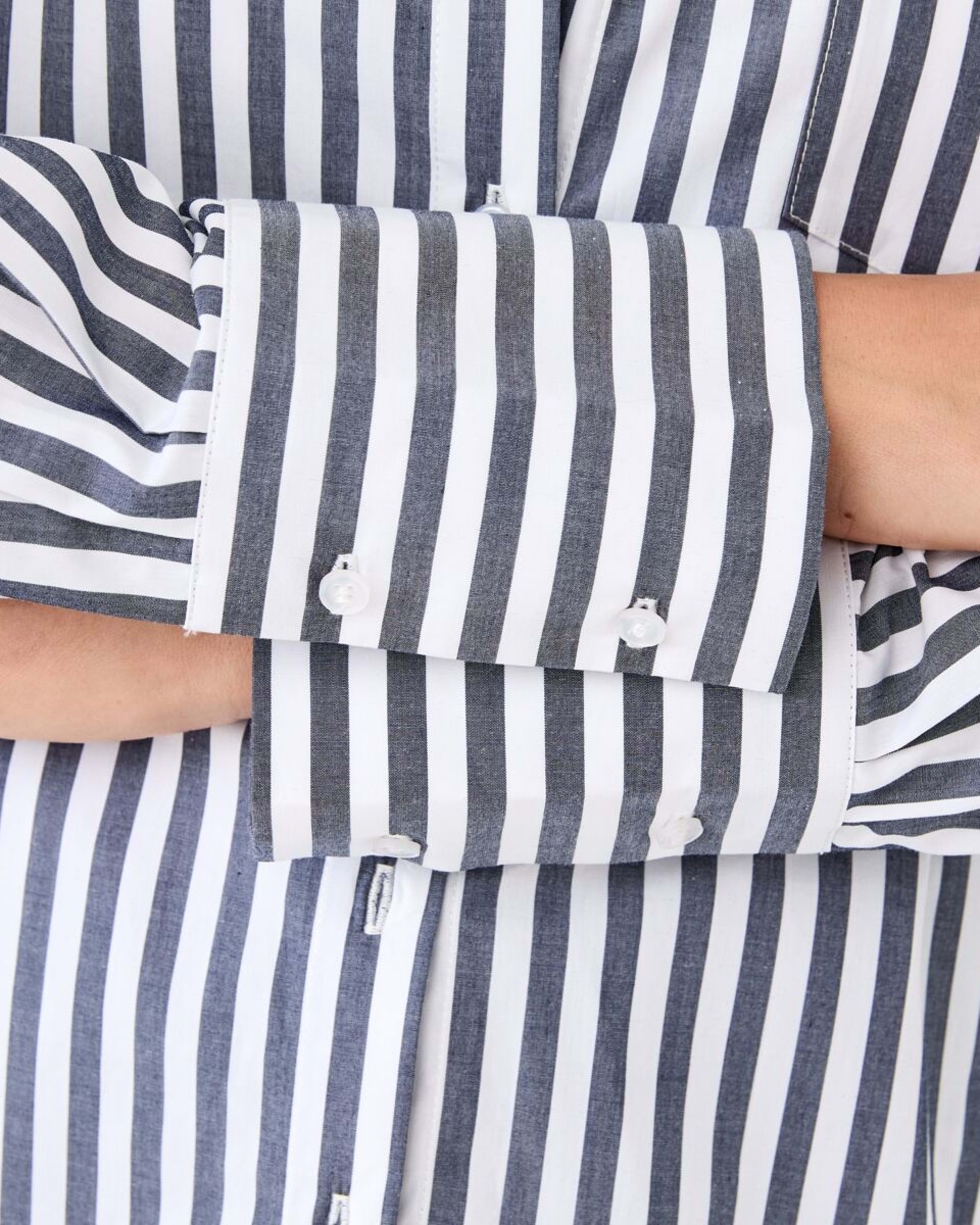 7 Long Sleeve Oversized Cotton Shirt Navy Strpe, 7 of 8
