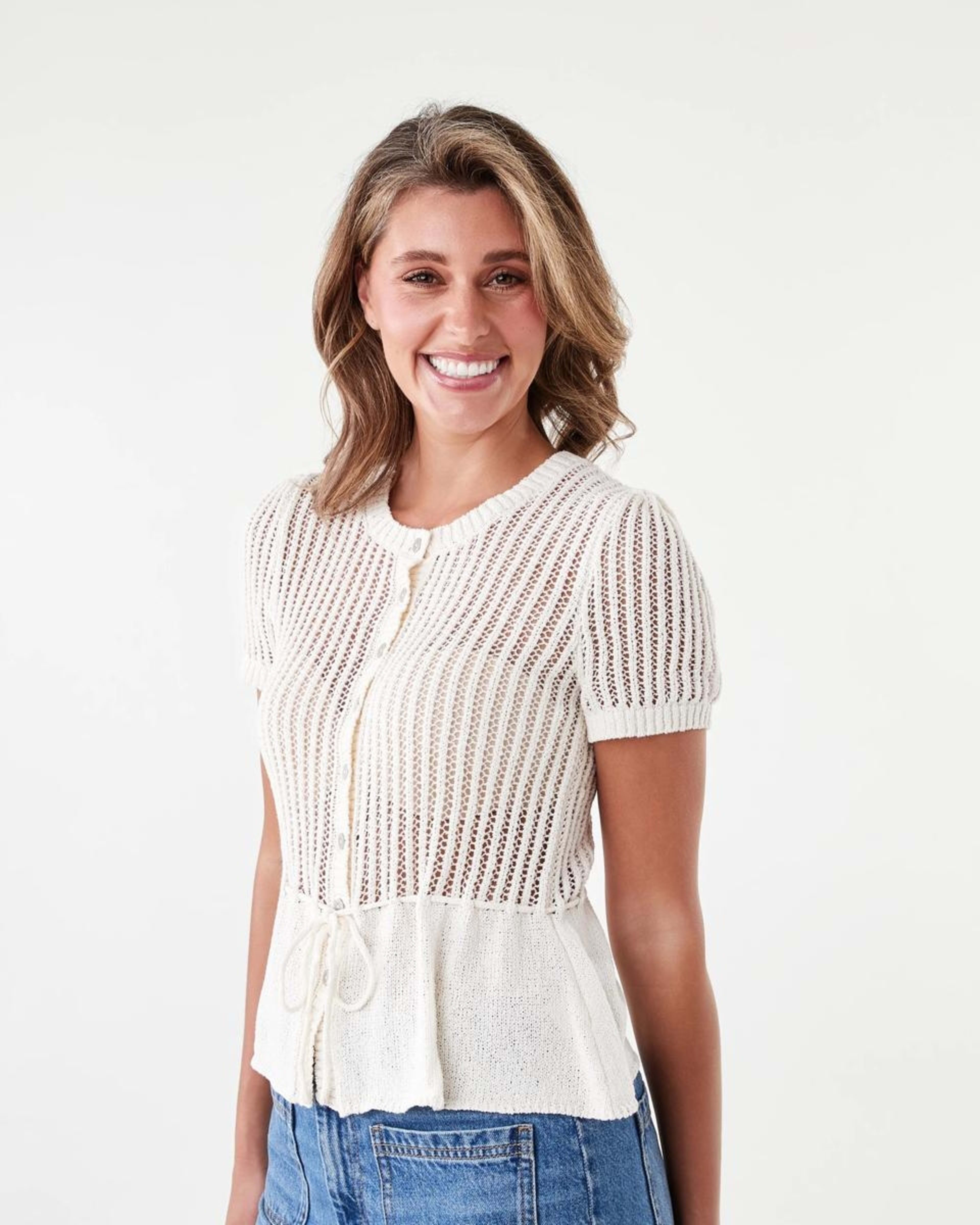 2 Short Sleeve Waist Tie Top Nat Beige, 2 of 7