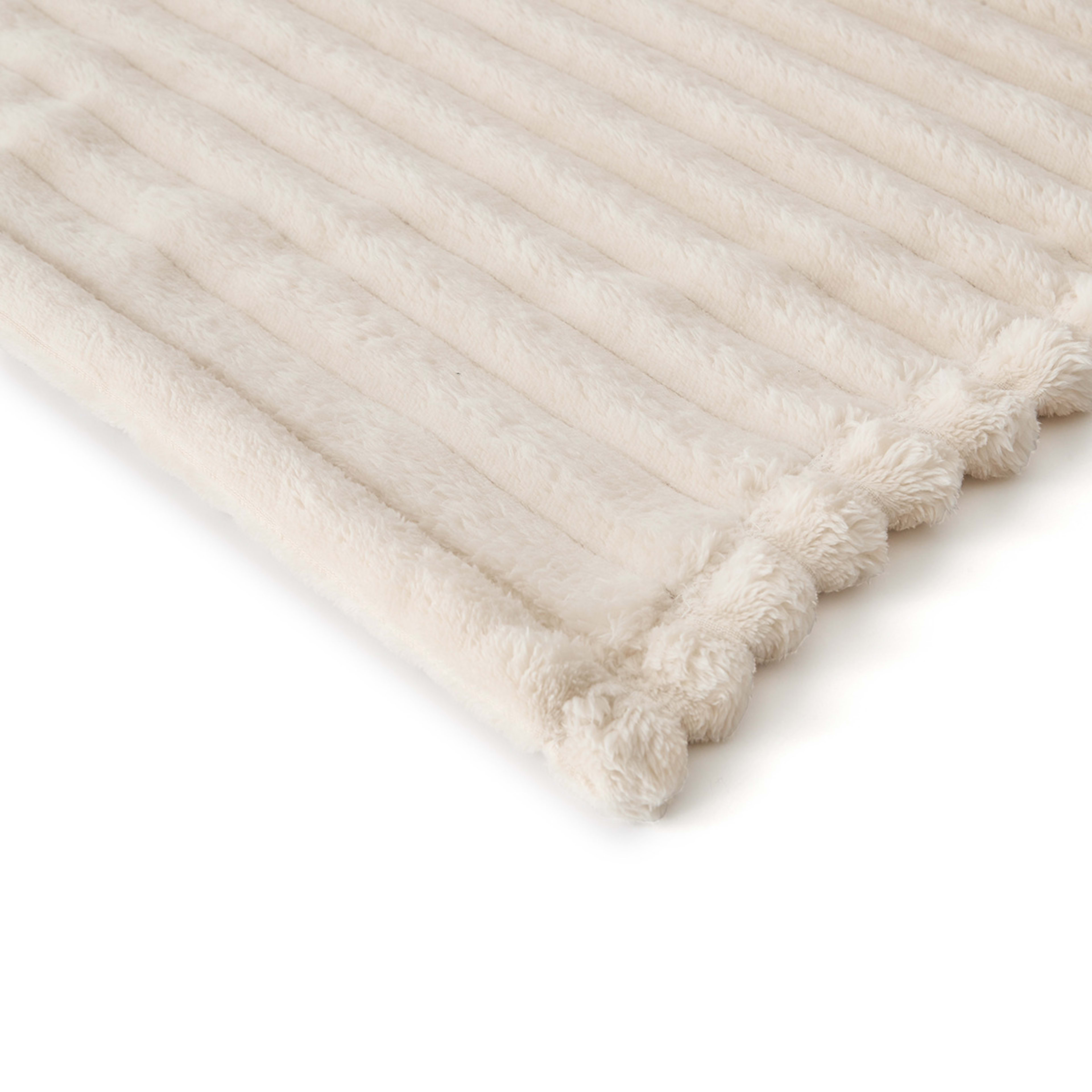 6 Plush Ribbed Blanket - Queen/King Bed, Ivory, 6 of 6