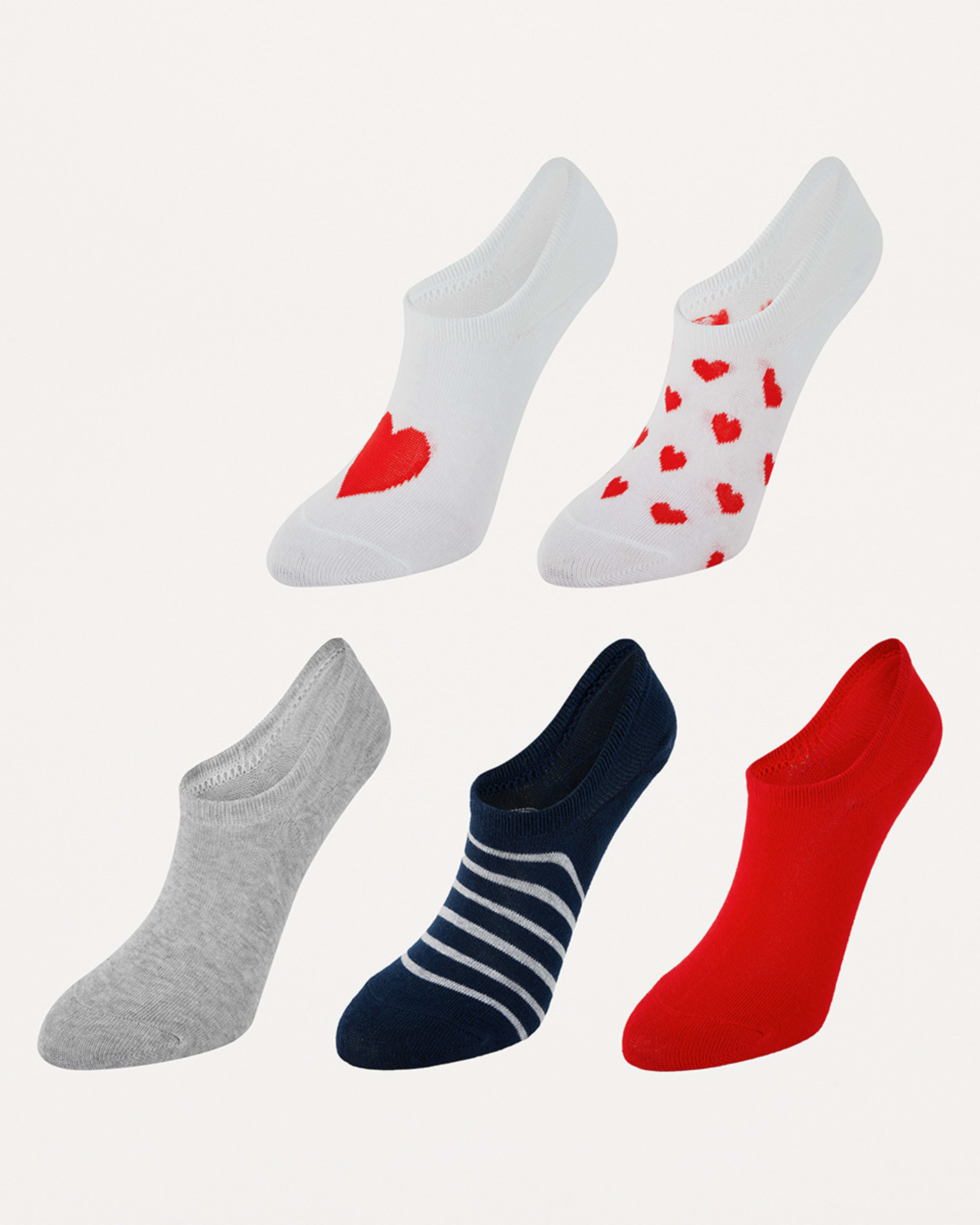 1 5 Pack Jacquard Sneaker Socks Hearts