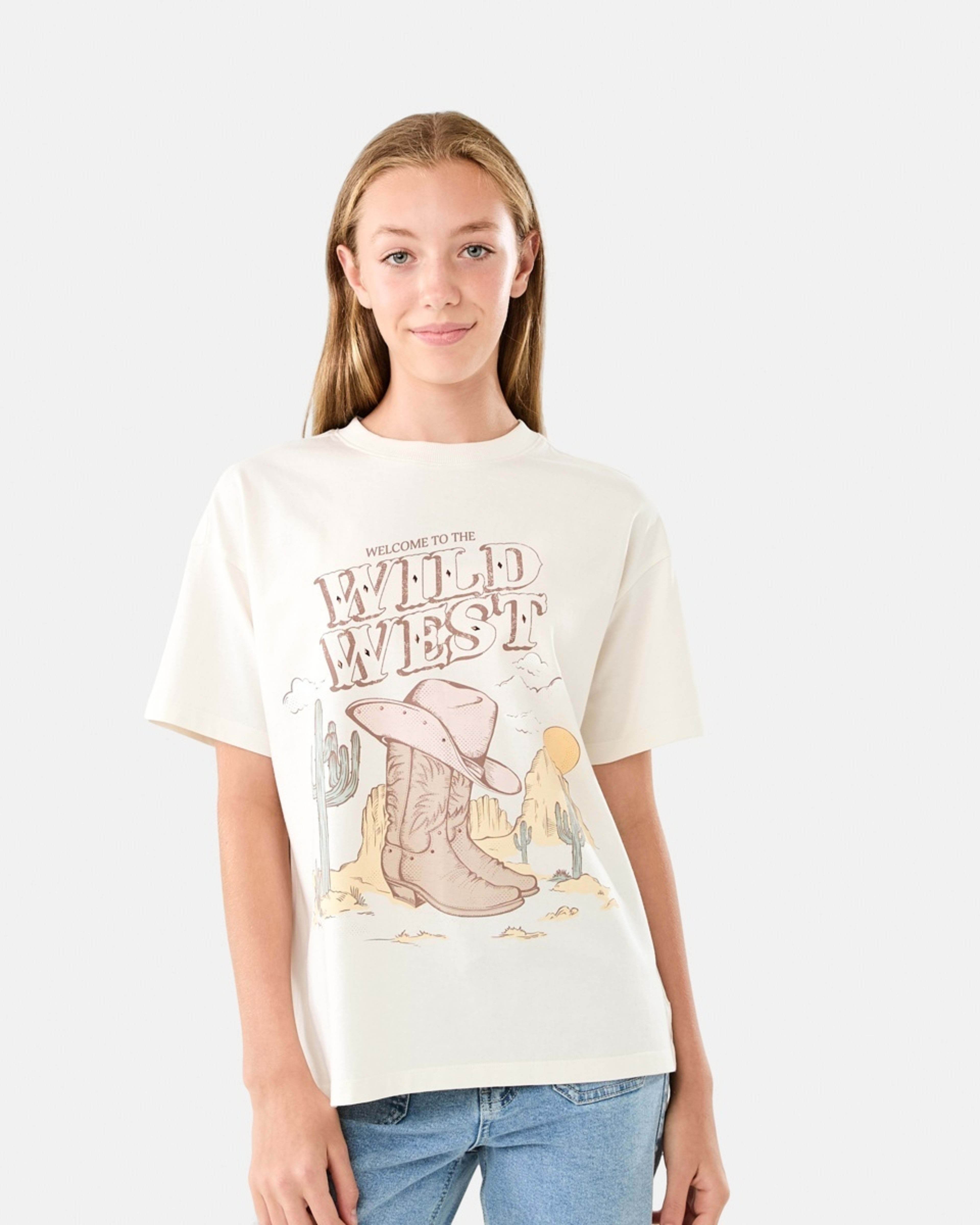 1 Oversized T-shirt Cowgirl Wildwest Cream