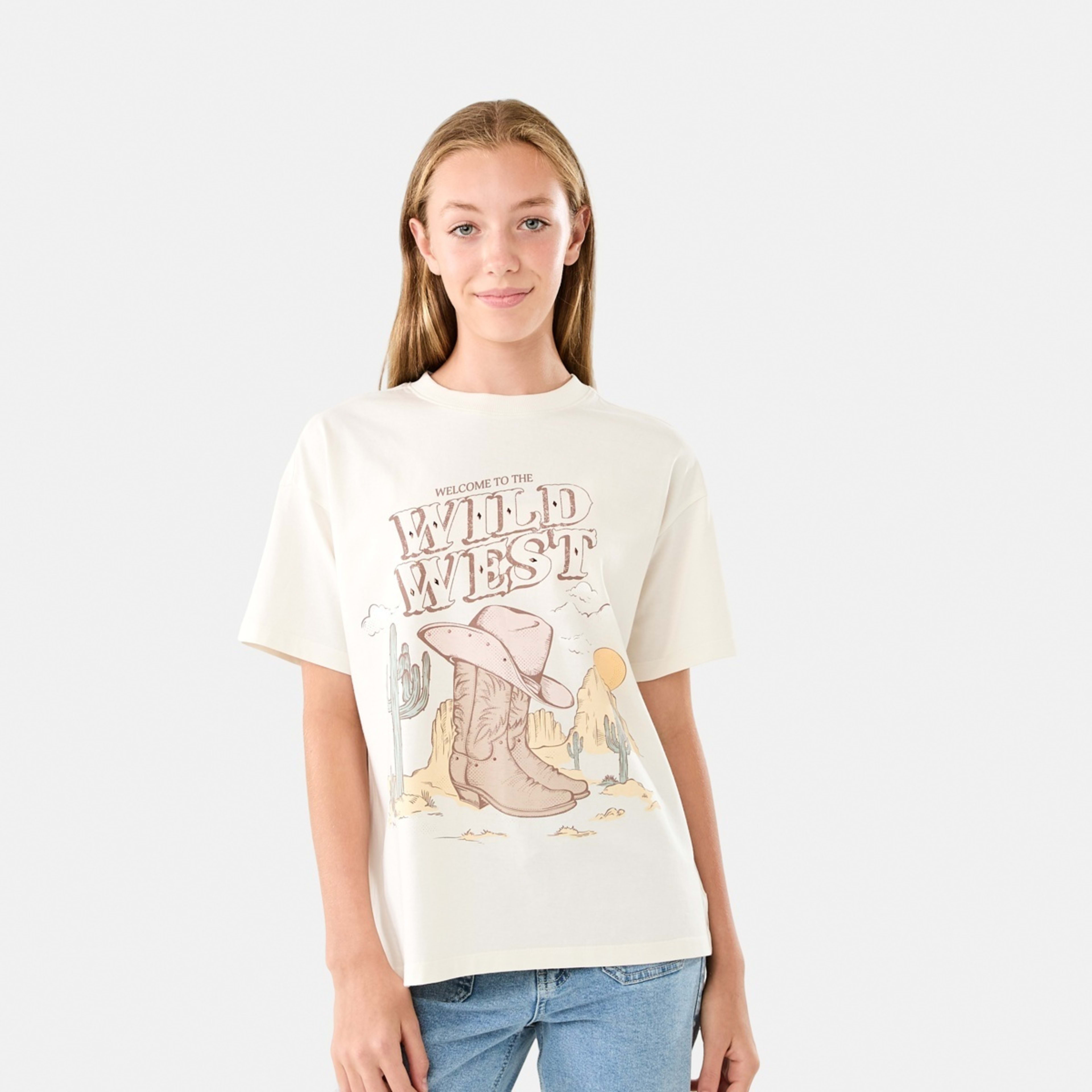 1 Oversized T-shirt Cowgirl Wildwest Cream, 1 of 10