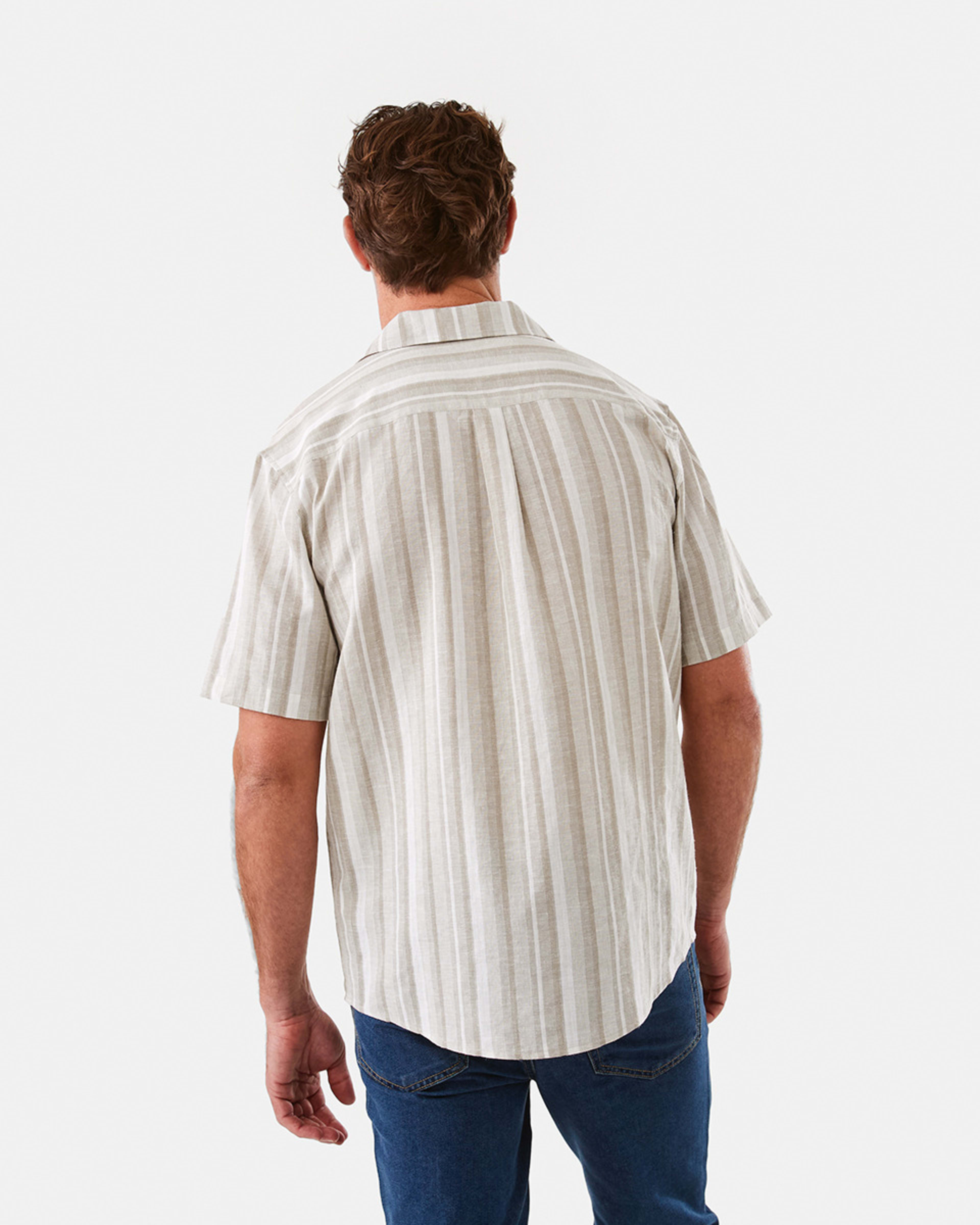 3 Short Sleeve Striped Linen Blend Shirt Bge Stripe, 3 of 6