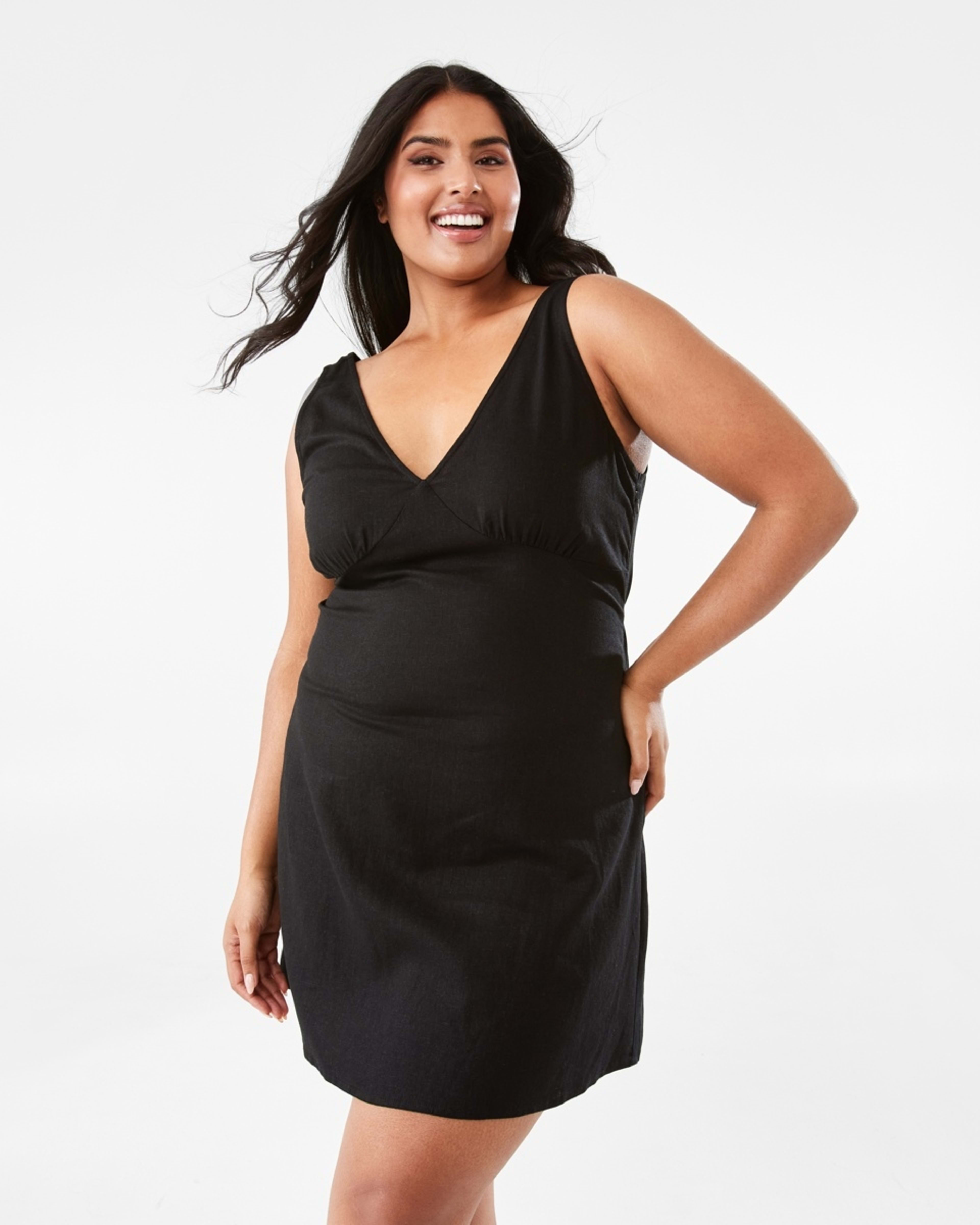3 Sleeveless V-Neck Mini Dress Black, 3 of 9
