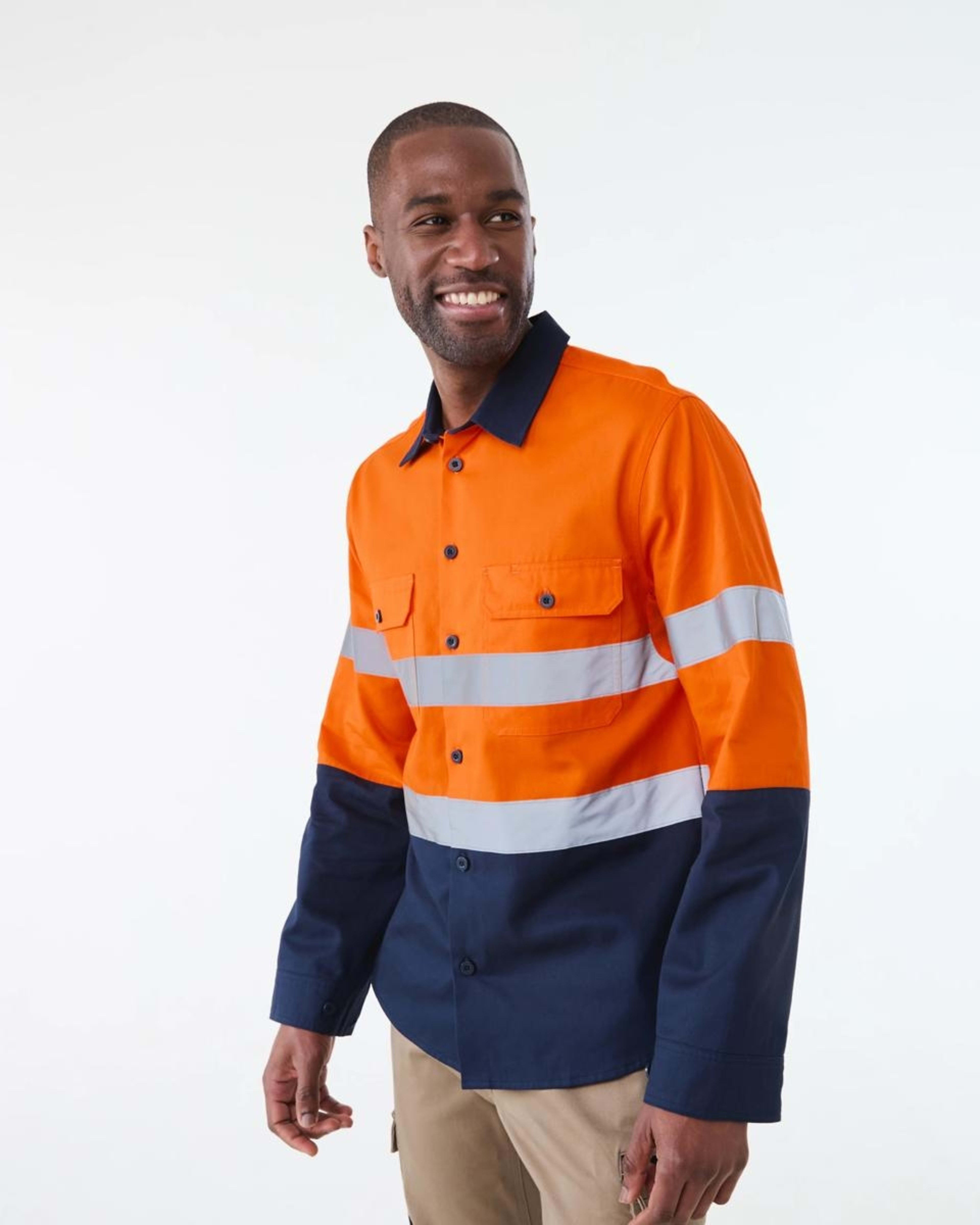 2 Workwear Long Sleeve Hi-Visibility Stretch Shirt Safety Orange, 2 of 4
