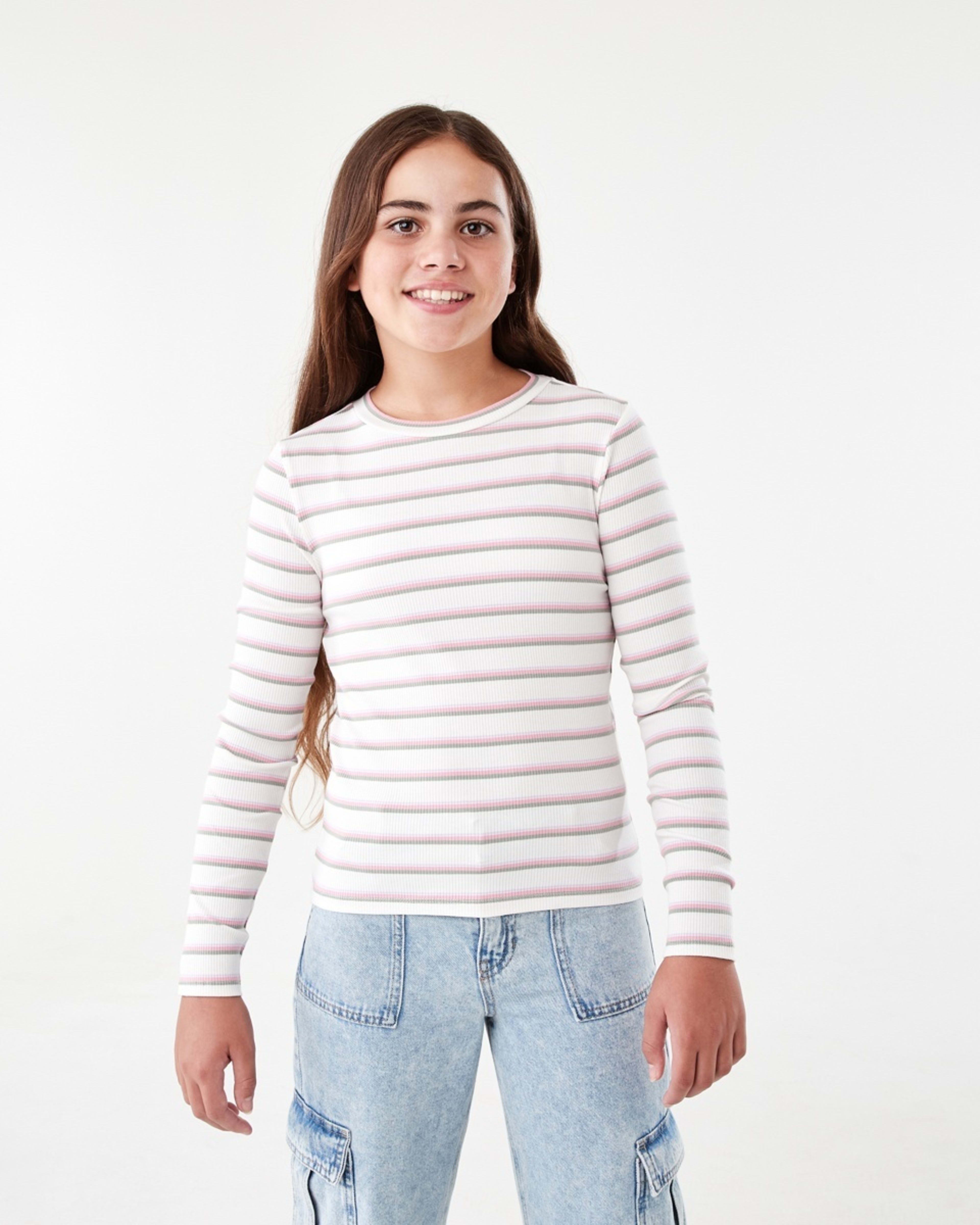 1 Long Sleeve Rib Top Descending Stripe Multi, 1 of 8