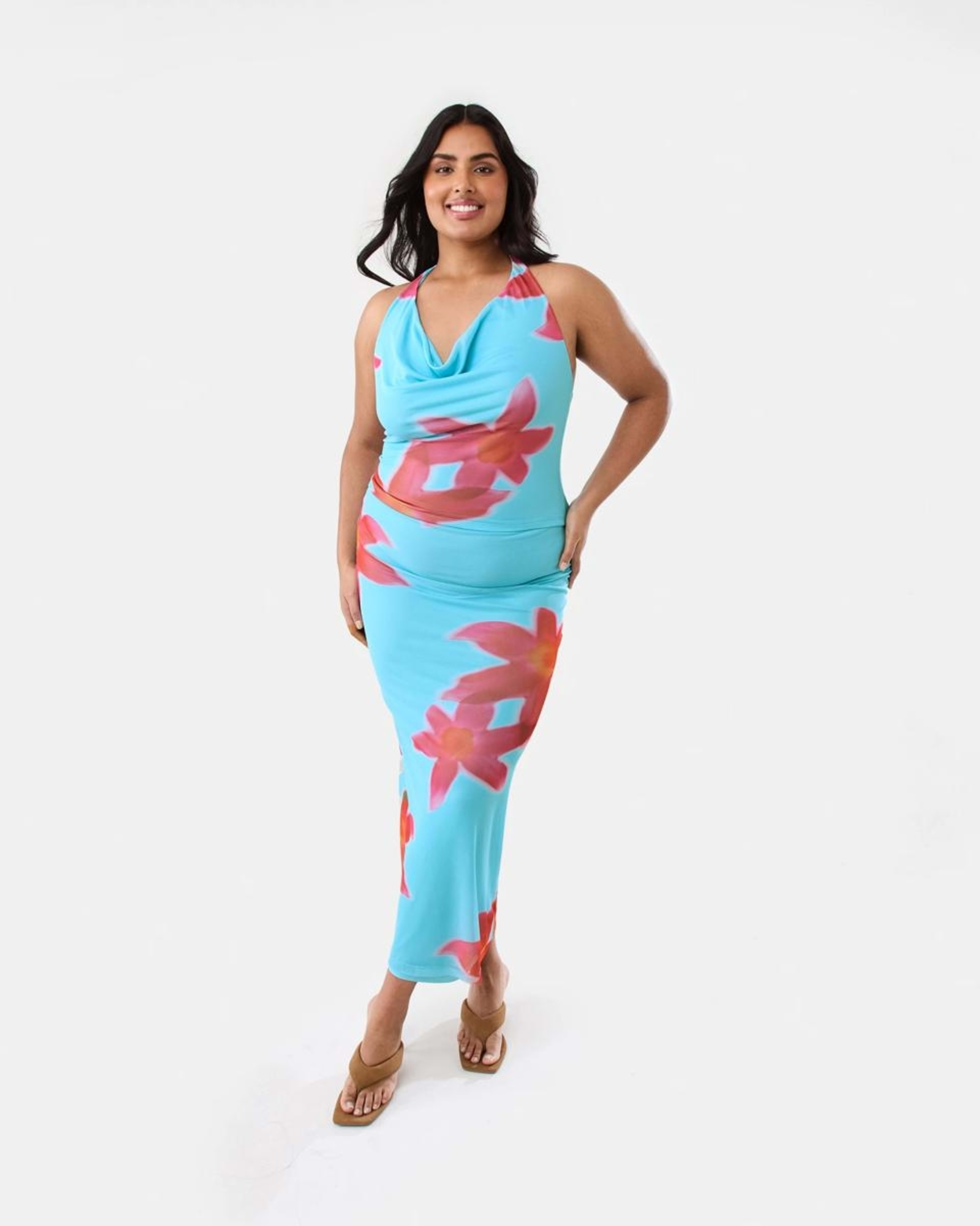 4 Sleeveless Mesh Cowl Halter Top HOT TROP CLEAR AQUA, 4 of 9