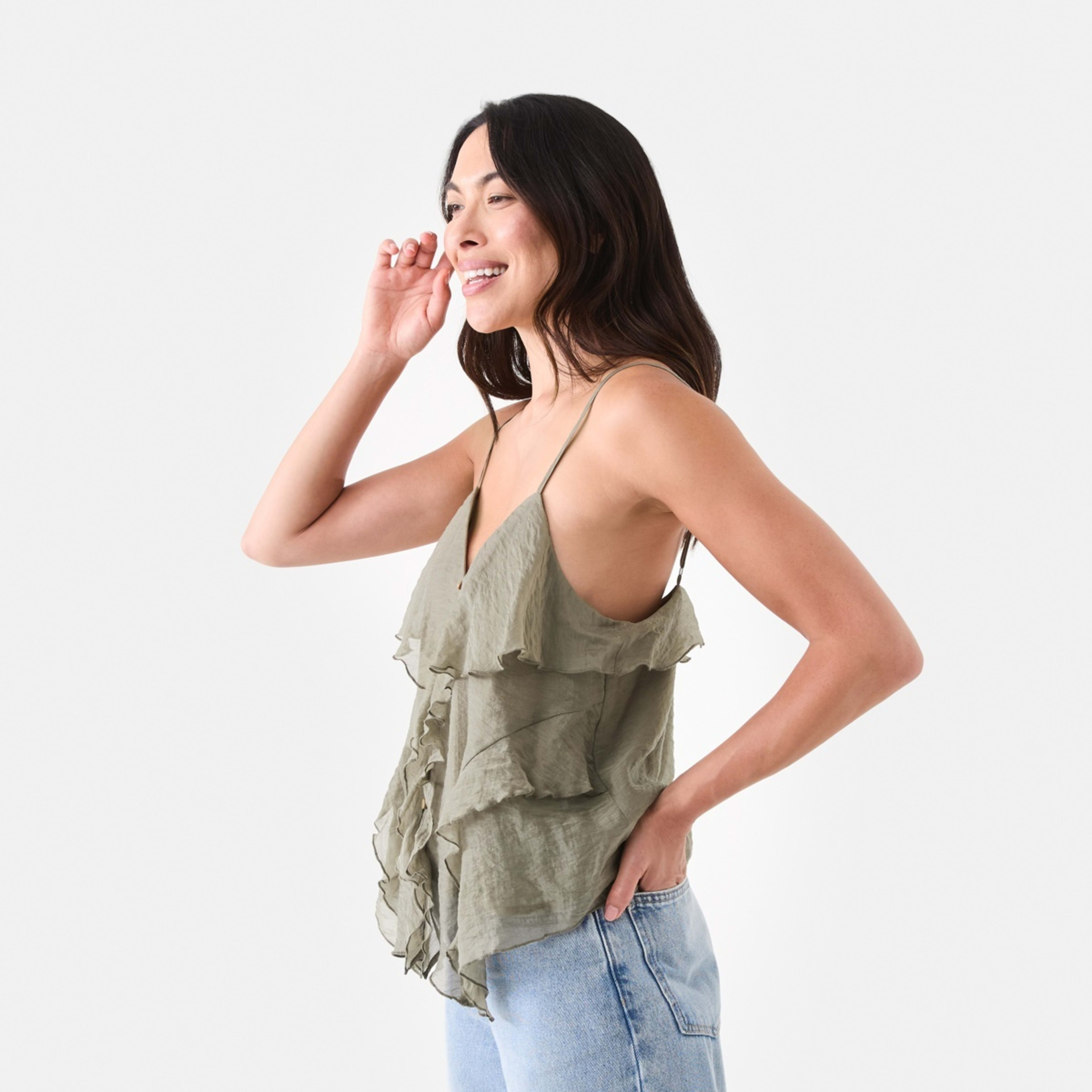 2 Sleeveless Ruffle Cami Pavement Grey, 2 of 5