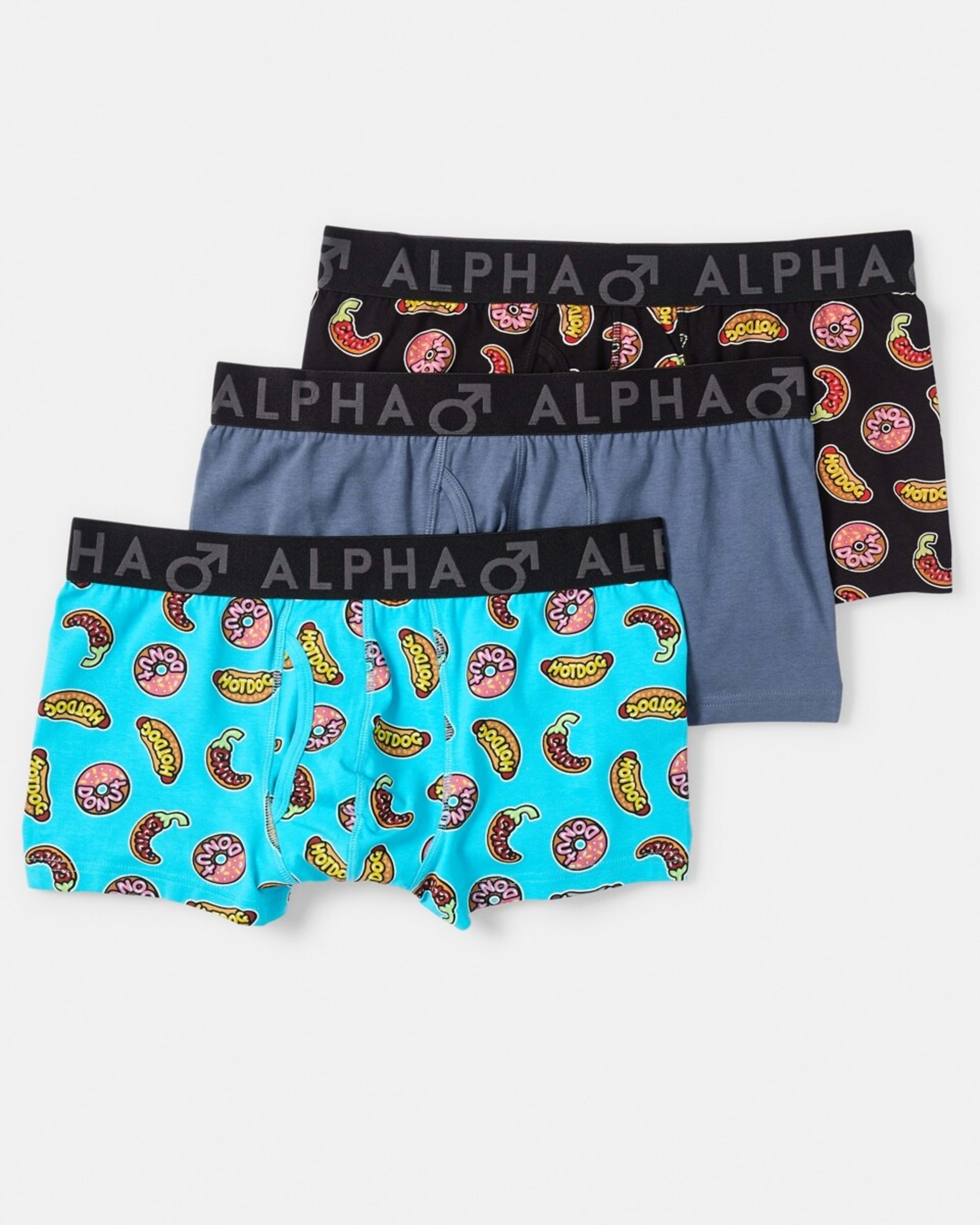 1 3 Pack Fly Front Print Trunks Wordy Food, 1 of 8