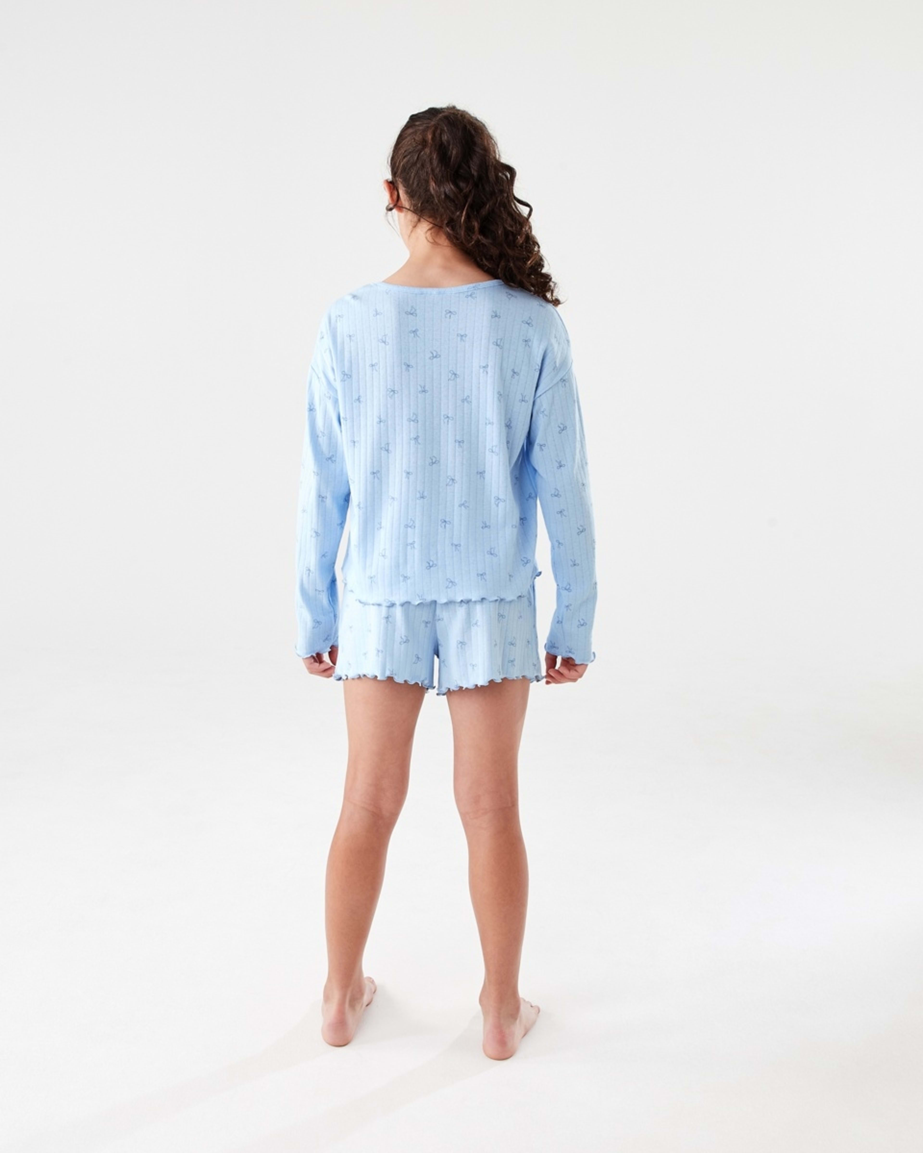 7 Long Sleeve Pointelle Pyjama Set Blu Bows, 7 of 9